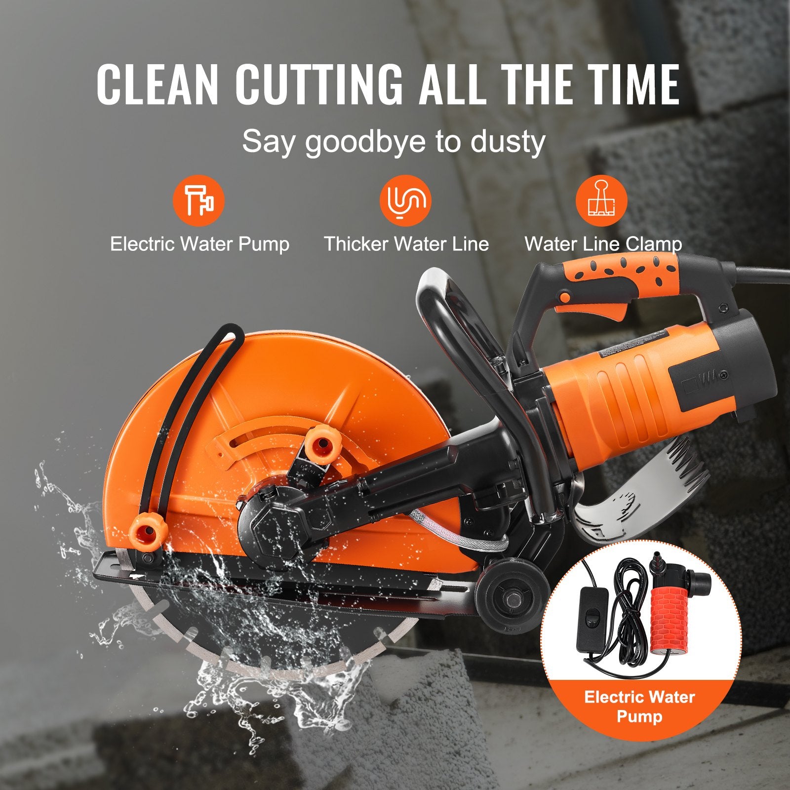 Electric Concrete Saw 12in 1800W Circular Cutter 4.5in Depth Wet Stone Brick