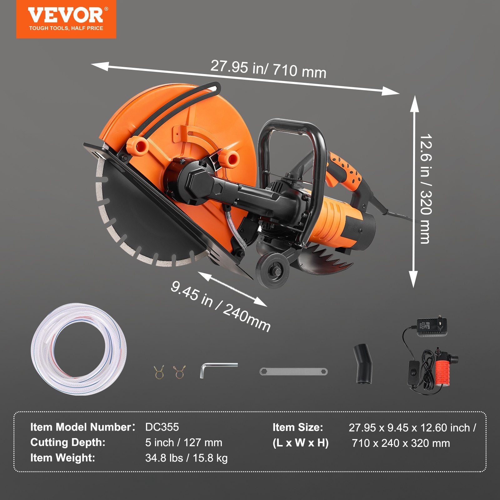 Electric Concrete Saw 12in 1800W Circular Cutter 4.5in Depth Wet Stone Brick