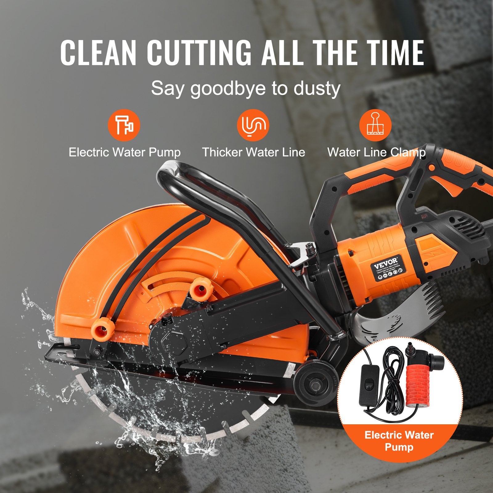 Electric Concrete Saw 16 in 2800W 15A Circular Cutter 6 in Depth Wet Saw