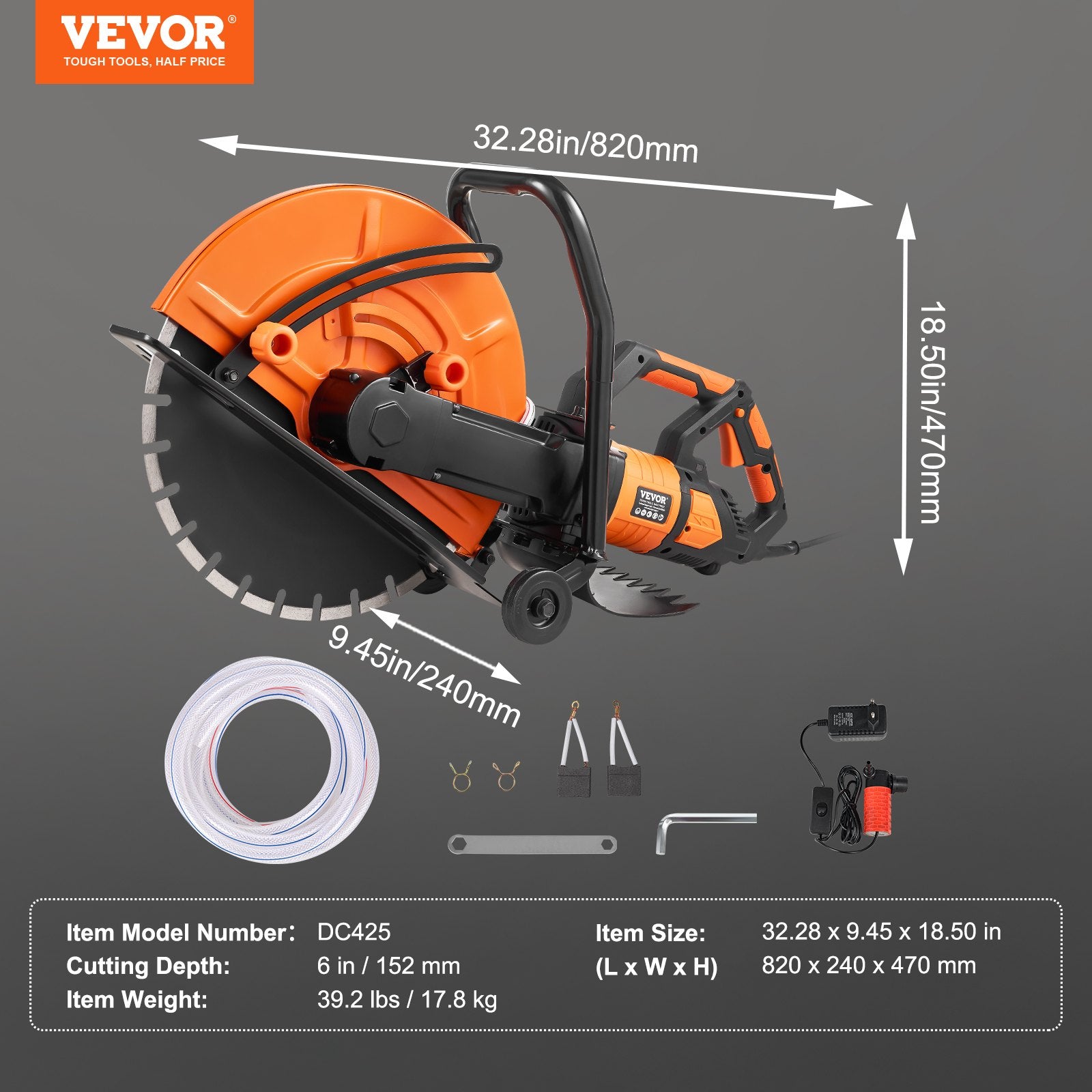Electric Concrete Saw 16 in 2800W 15A Circular Cutter 6 in Depth Wet Saw