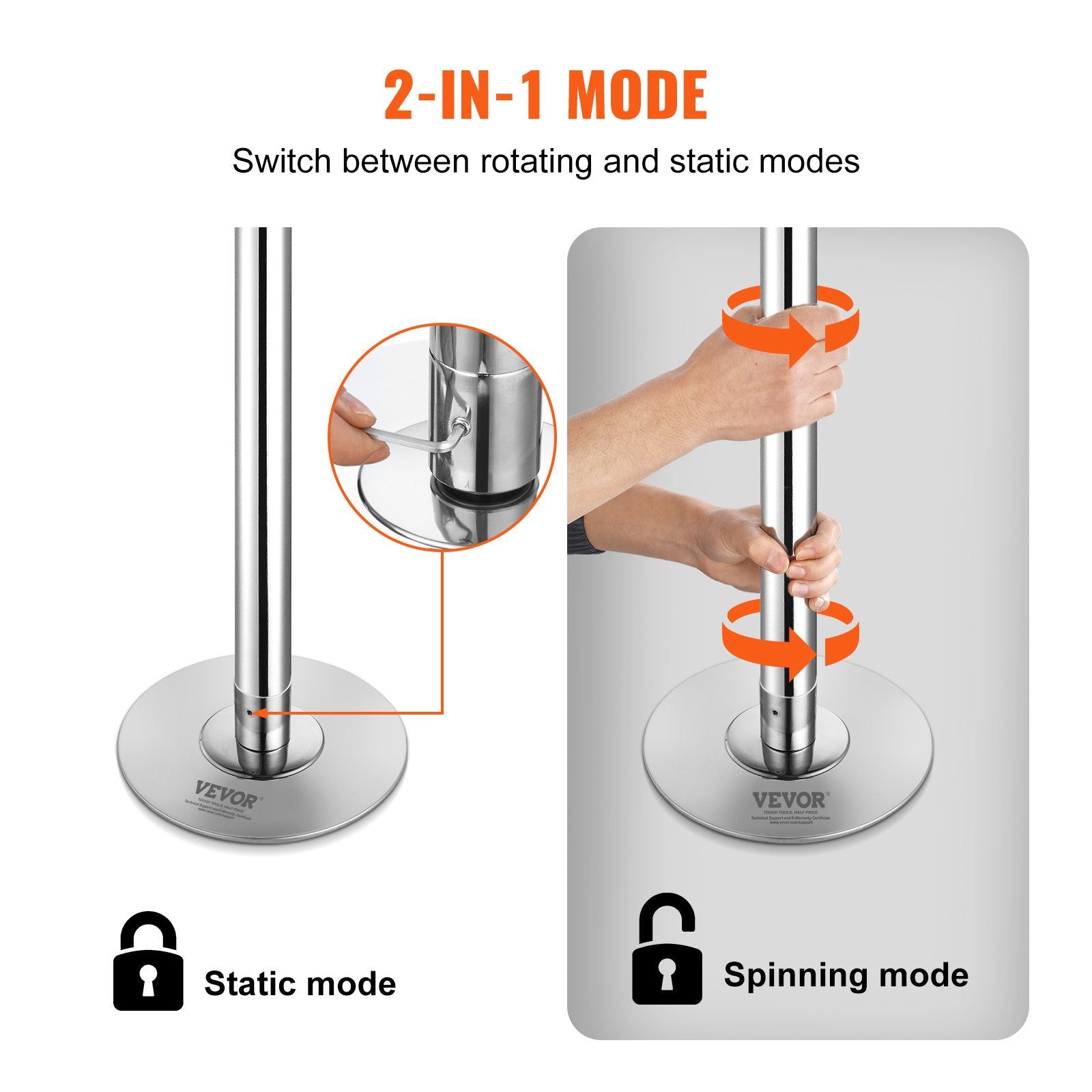 Dancing Pole 45mm Heavy-Duty Stainless Steel Spinning Static Adjustable