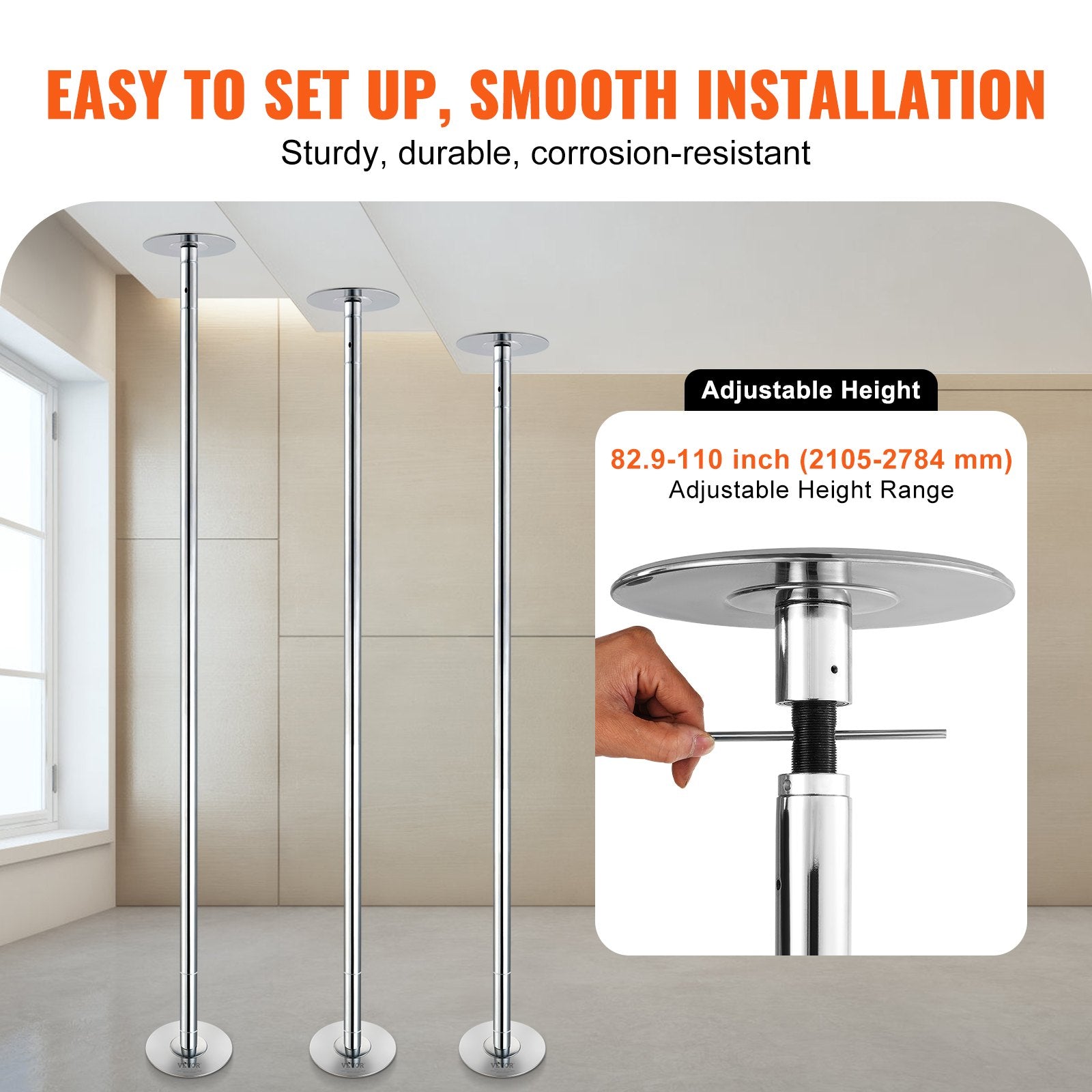 Dancing Pole 45mm Heavy-Duty Stainless Steel Spinning Static Adjustable
