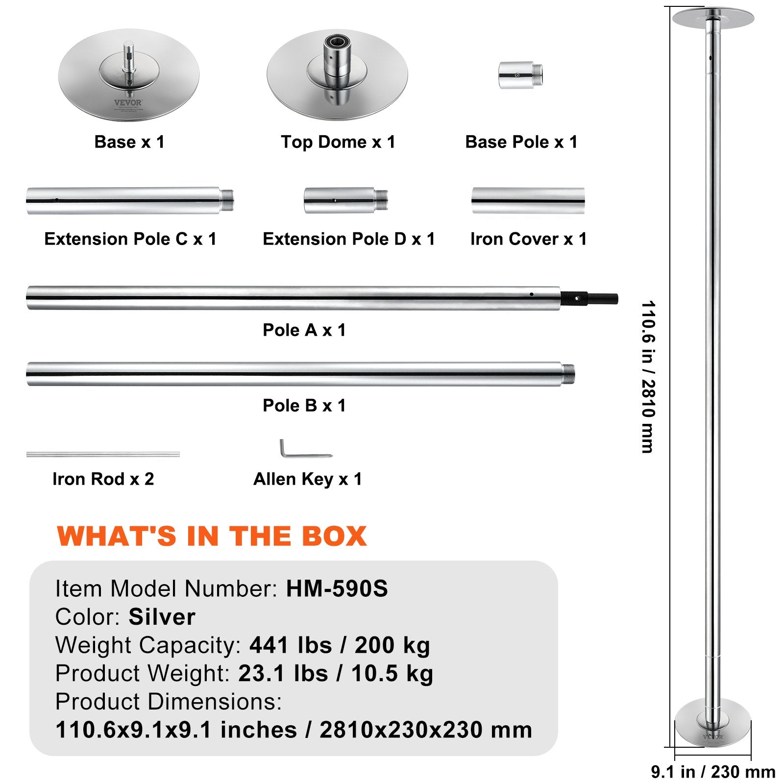 Dancing Pole 45mm Heavy-Duty Stainless Steel Spinning Static Adjustable
