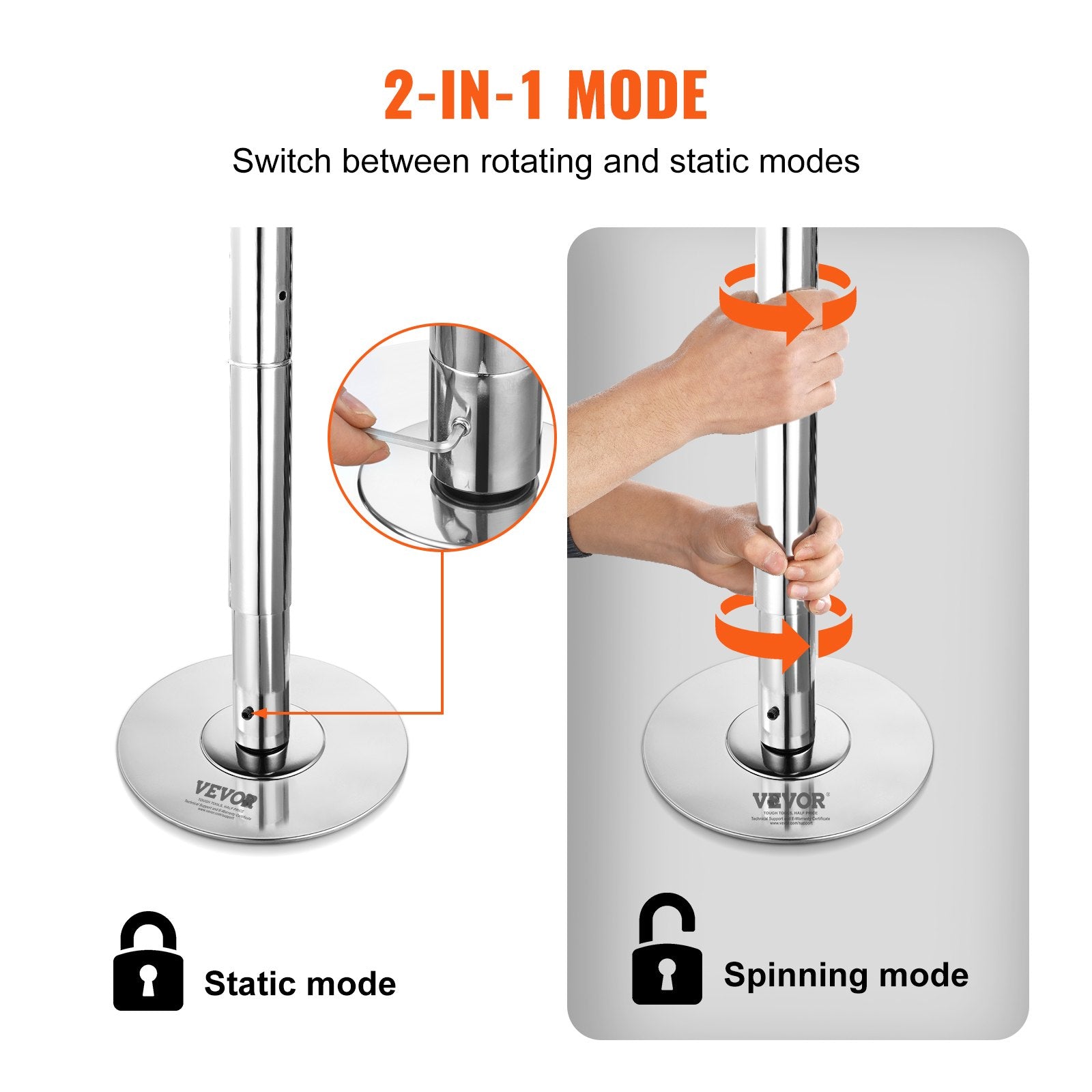 Dancing Pole 45mm Heavy-Duty Stainless Steel Spinning Static Adjustable Pro