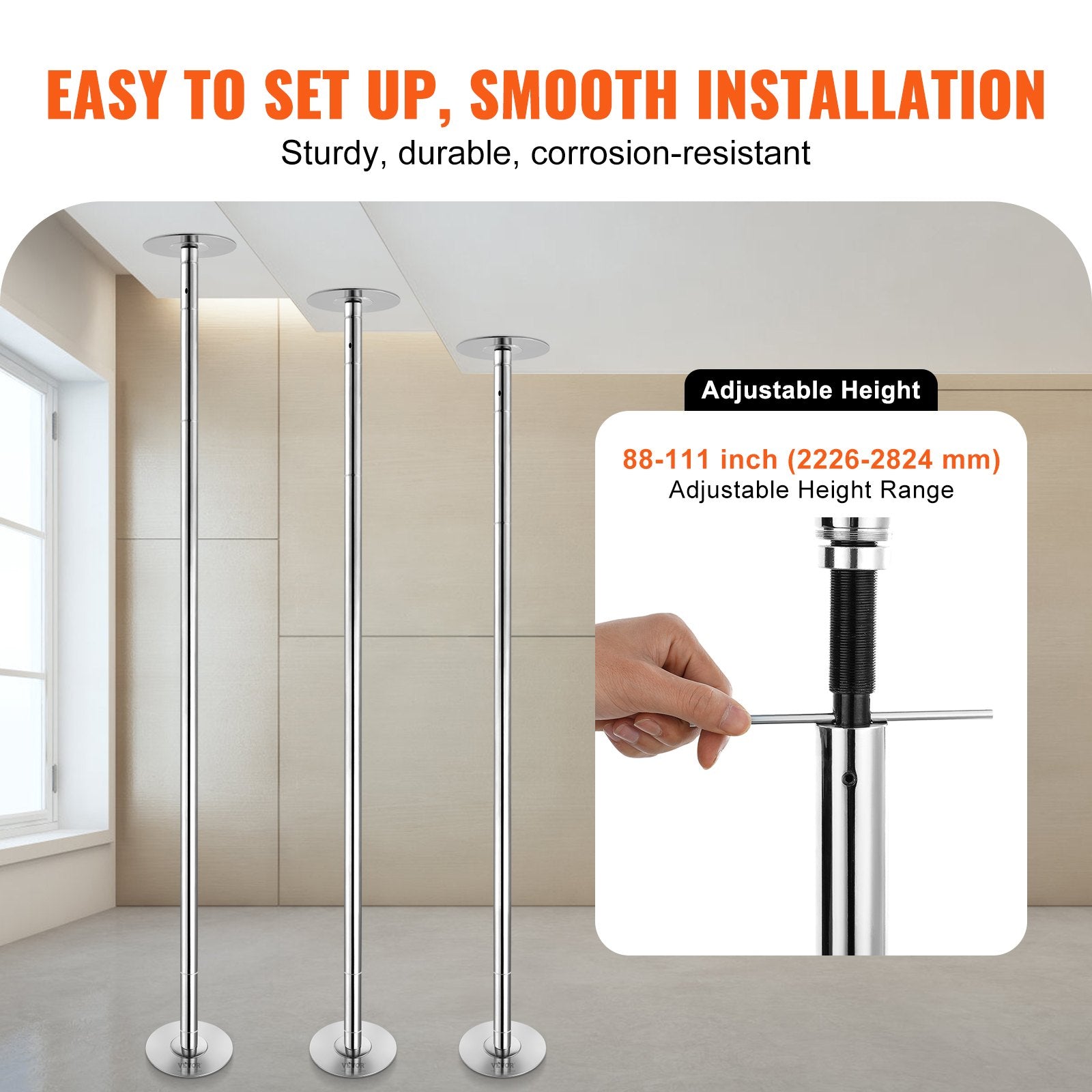 Dancing Pole 45mm Heavy-Duty Stainless Steel Spinning Static Adjustable Pro