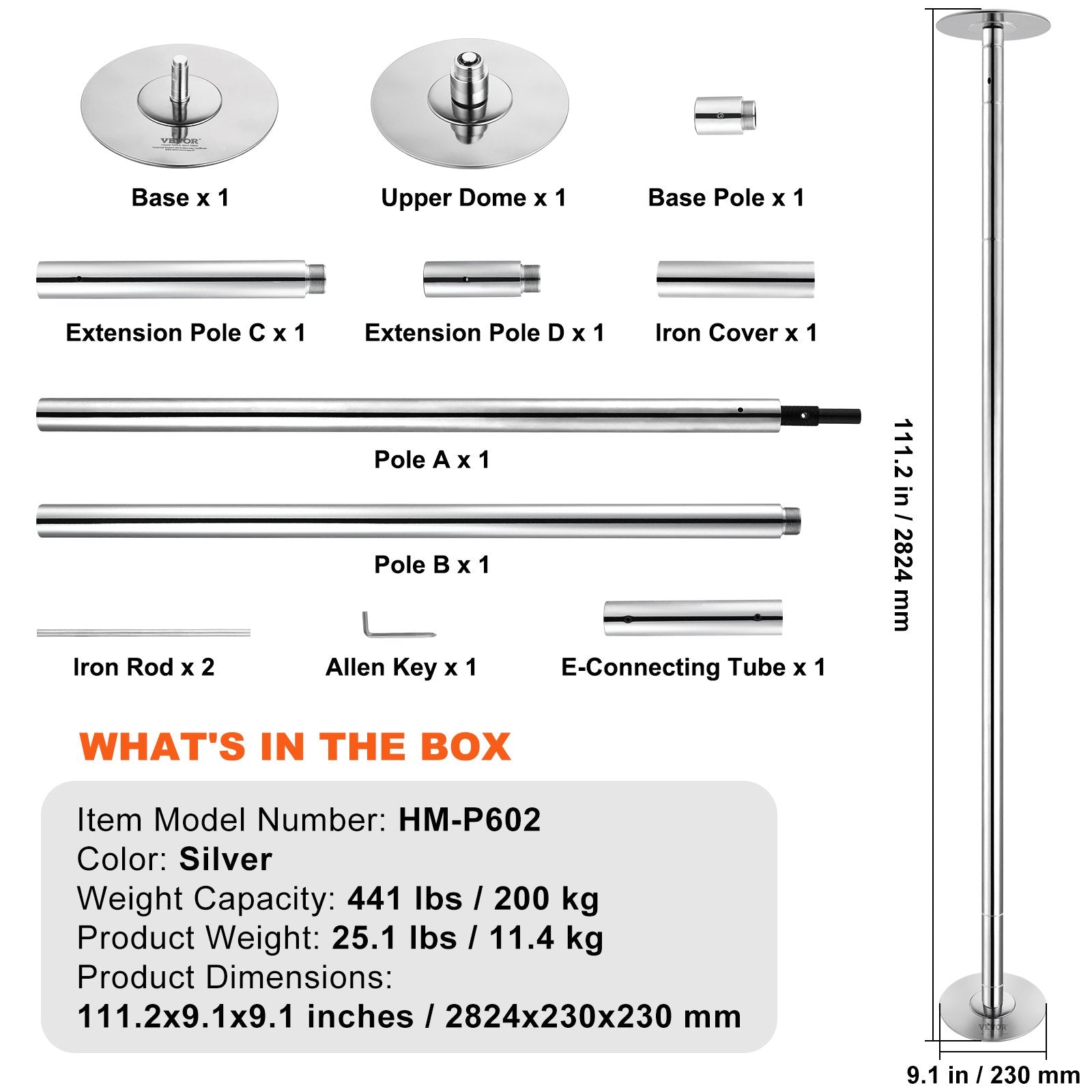 Dancing Pole 45mm Heavy-Duty Stainless Steel Spinning Static Adjustable Pro