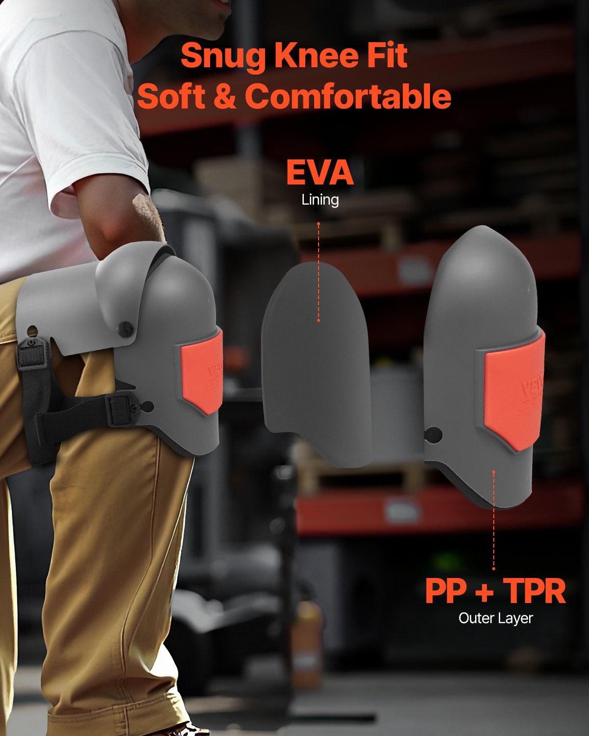 Knee Pas for Work Extra Thick Foam Cushion Construction Protection Gray & Orange