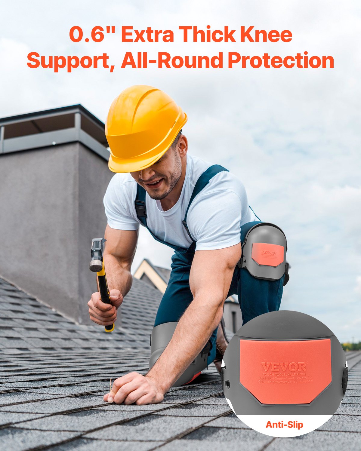 Knee Pas for Work Extra Thick Foam Cushion Construction Protection Gray & Orange