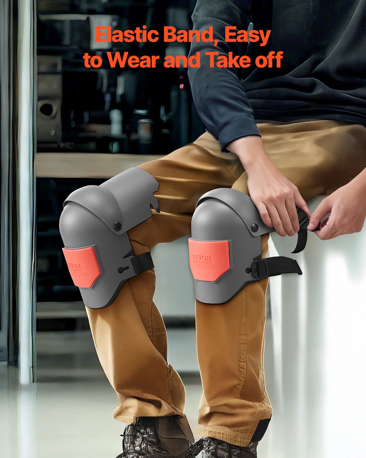 Knee Pas for Work Extra Thick Foam Cushion Construction Protection Gray & Orange