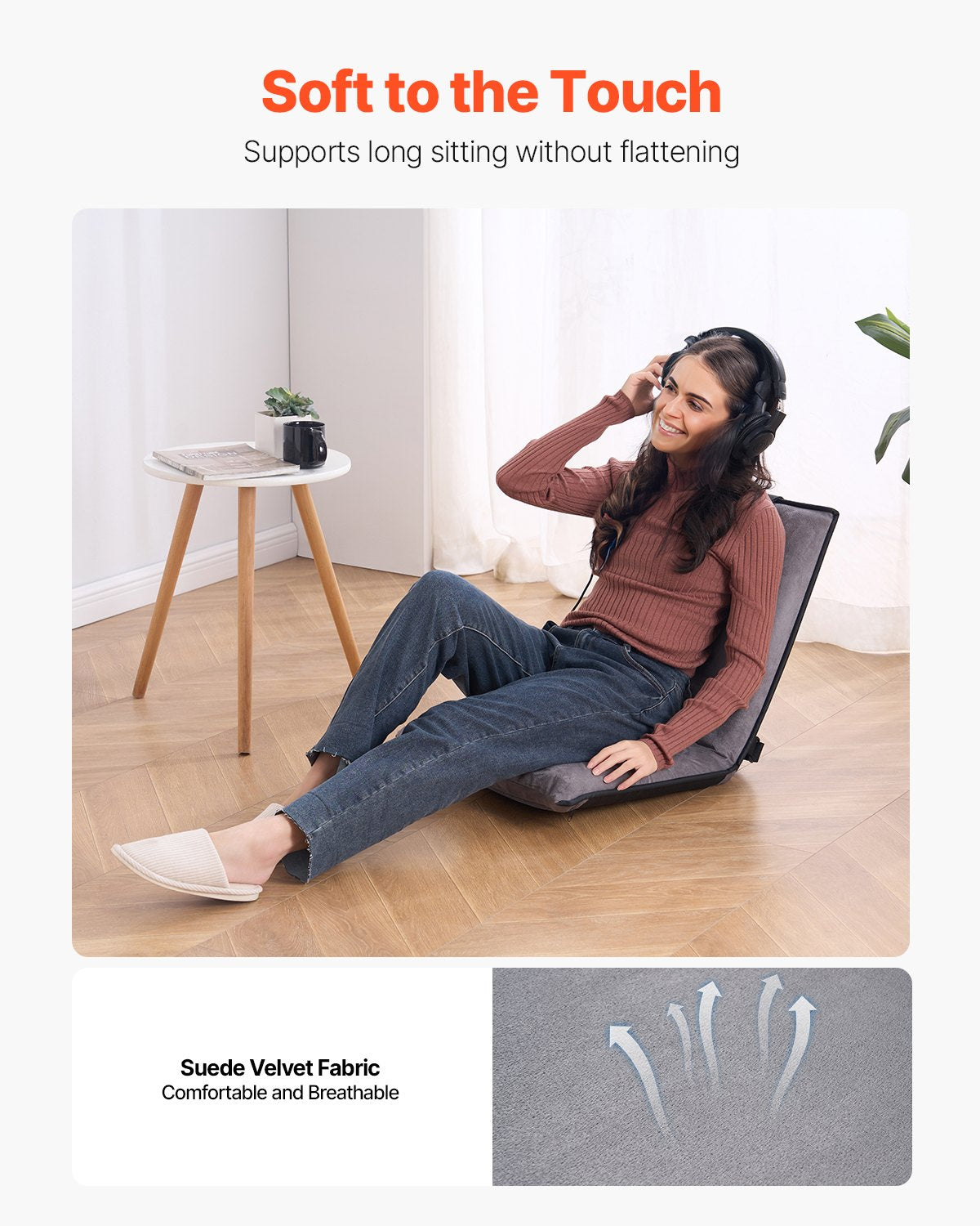 6-Position Adjustable Floor Chair with Back Support for Reading and Gaming