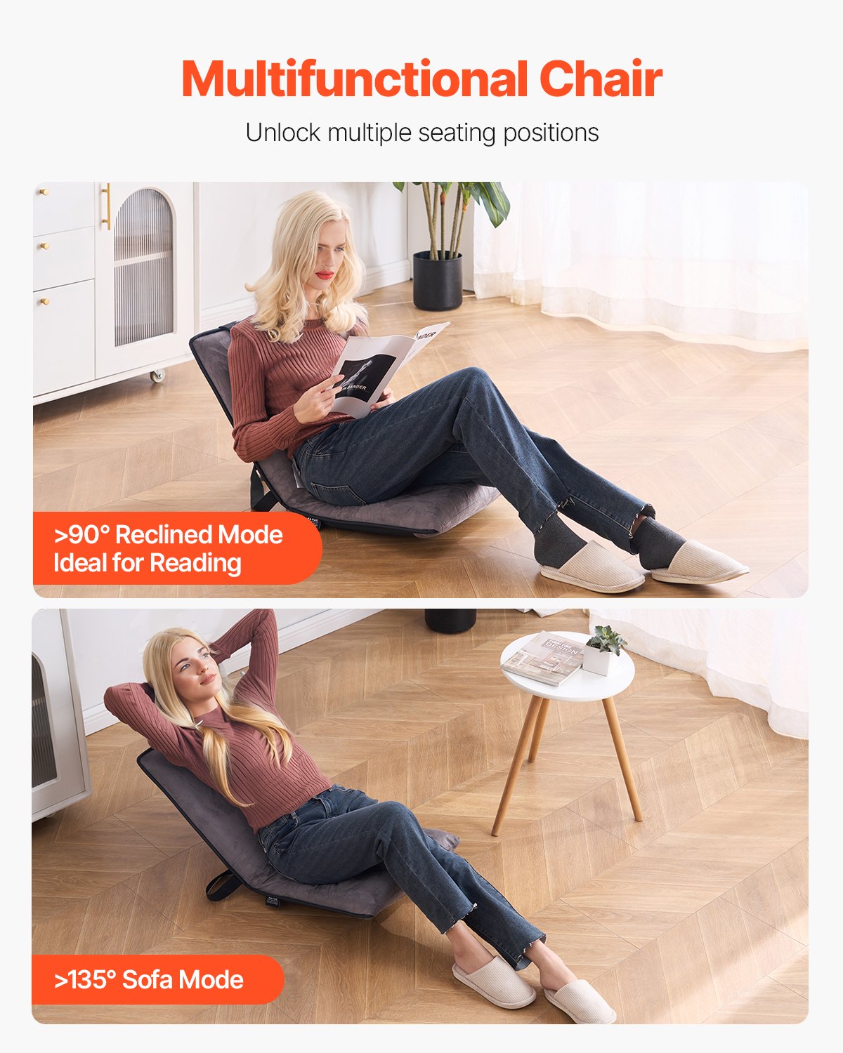 6-Position Adjustable Floor Chair with Back Support for Reading and Gaming