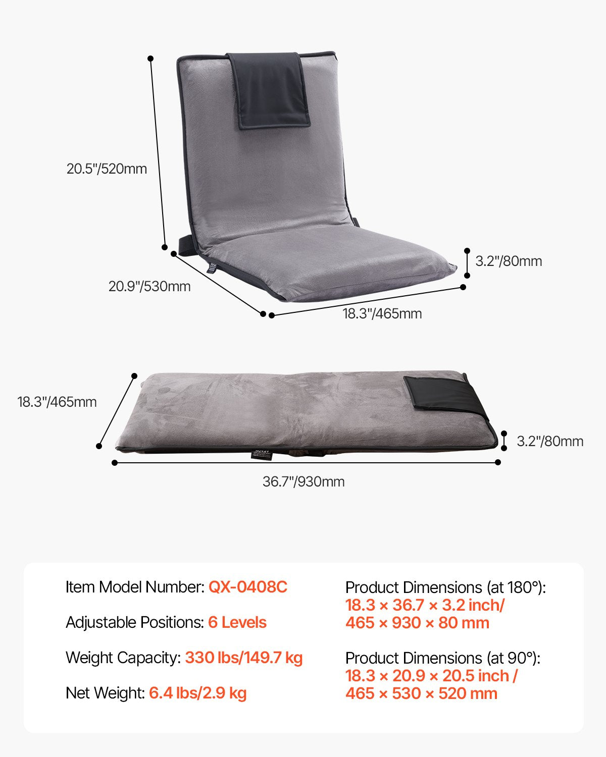 6-Position Adjustable Floor Chair with Back Support for Reading and Gaming