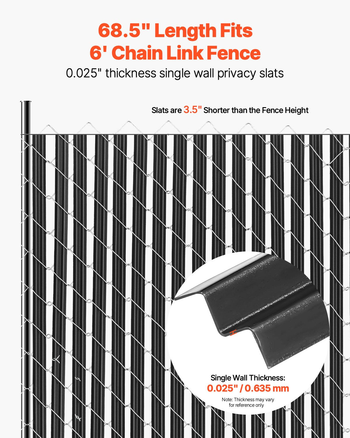 Bottom Locking Privacy Slats HDPE Vertical for 1.8m Chain-Link Fence Black