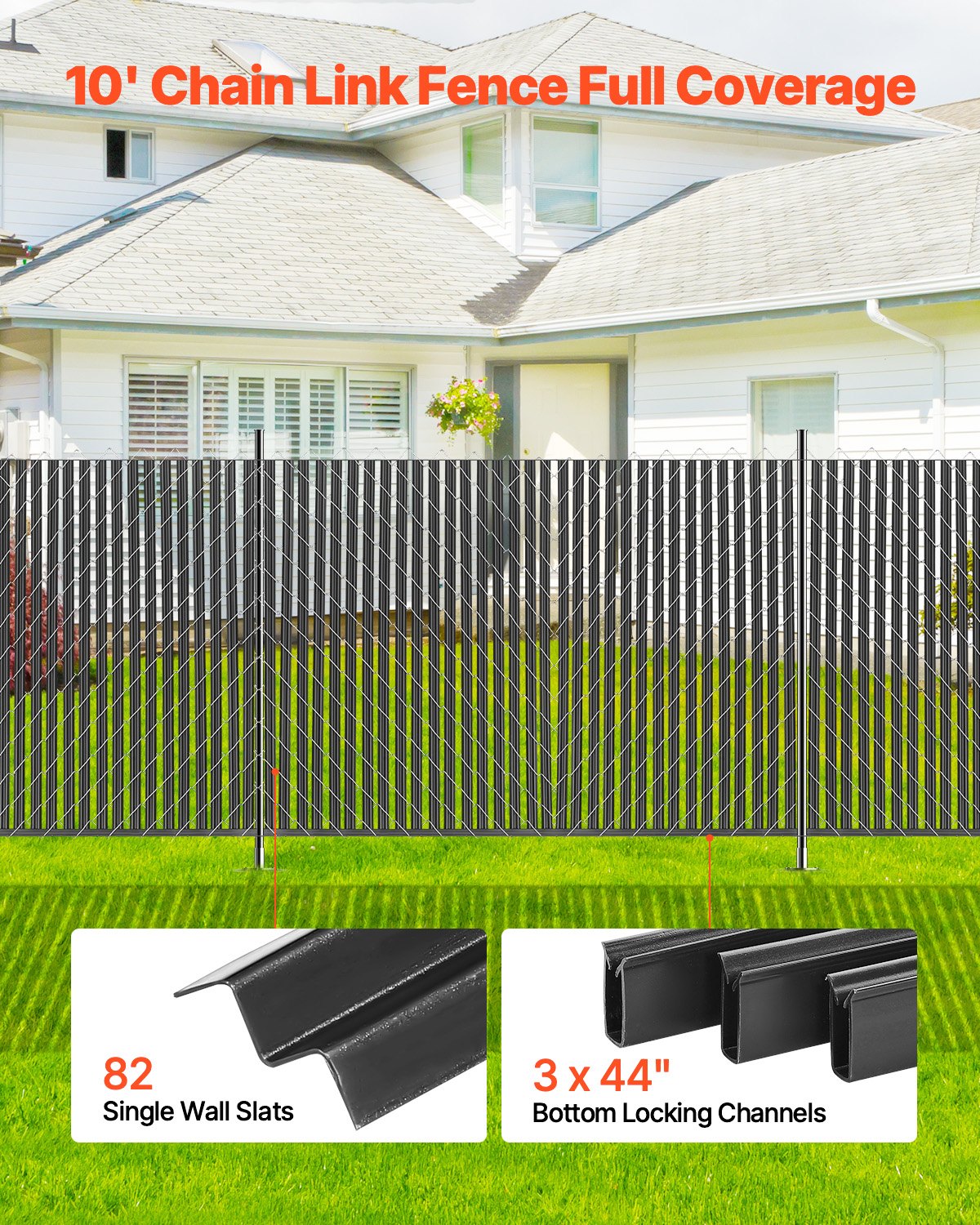 Bottom Locking Privacy Slats HDPE Vertical for 1.8m Chain-Link Fence Black