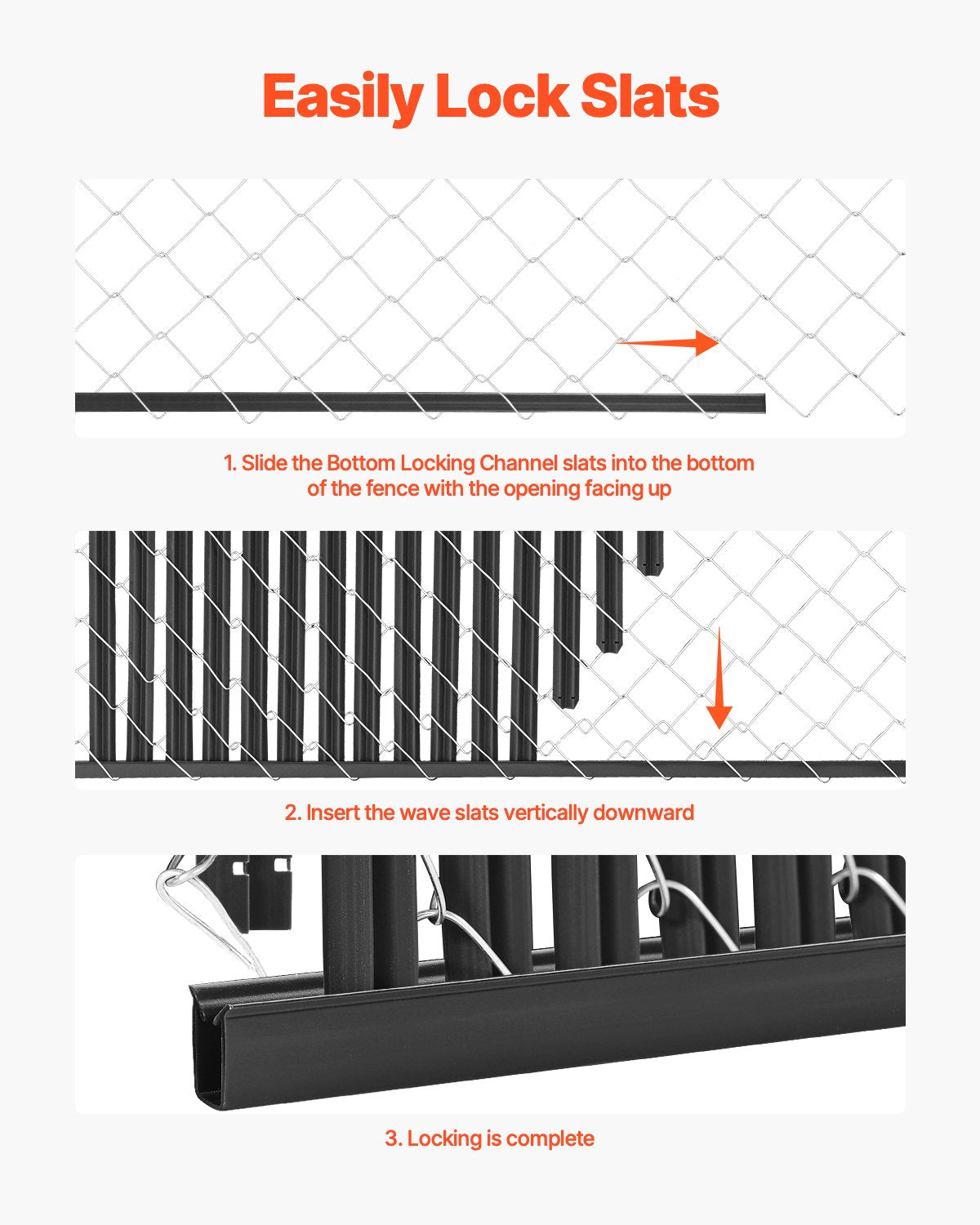 Bottom Locking Privacy Slats HDPE Vertical for 1.8m Chain-Link Fence Black