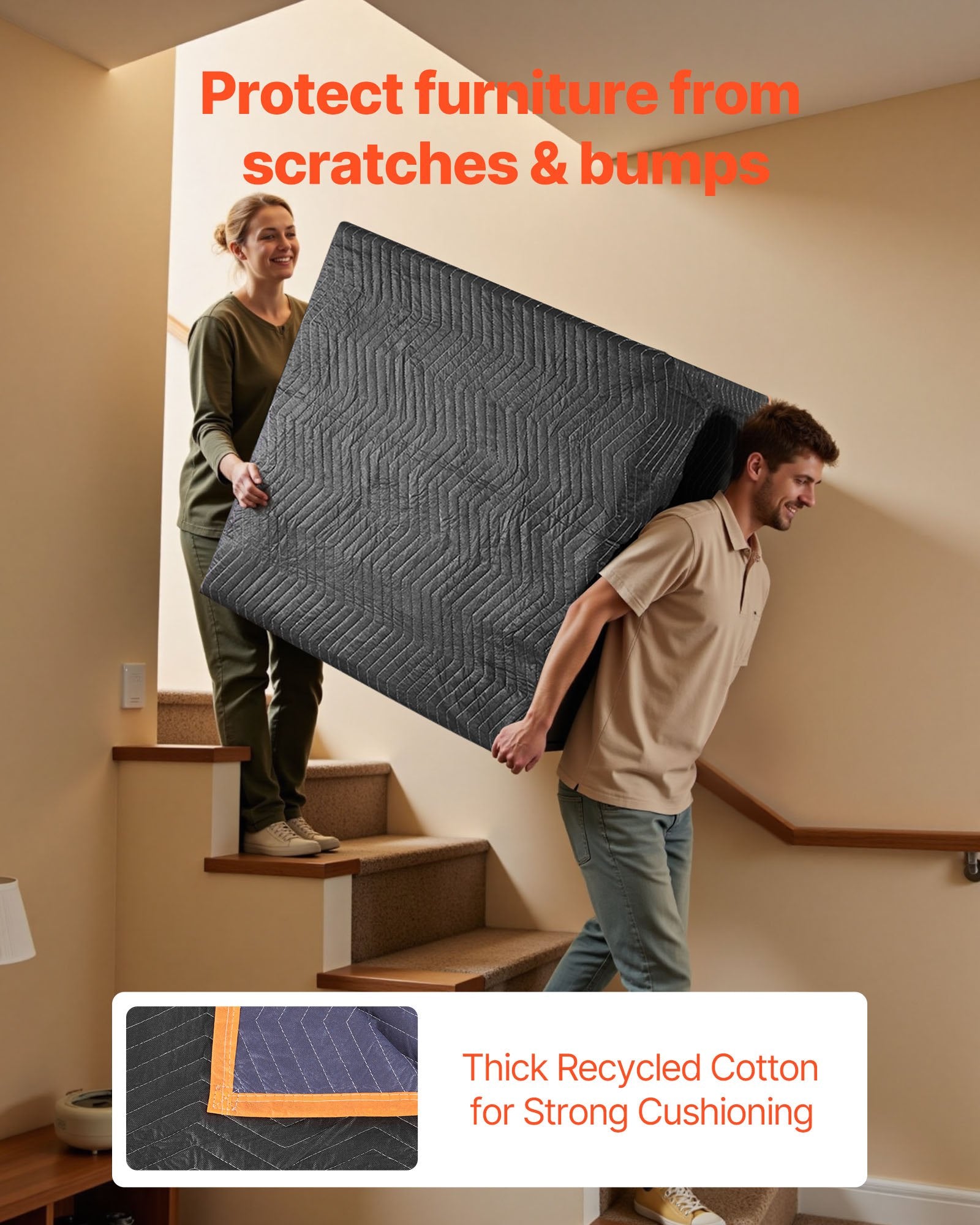 Moving Blankets 6PCS 2032x1829mm Heavy Duty Padded Cotton Filling for Furniture