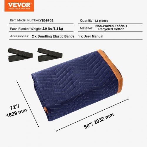 VEVOR 12 Pack Moving Blankets 2032x1829 mm Non-Woven Cotton Furniture Pads