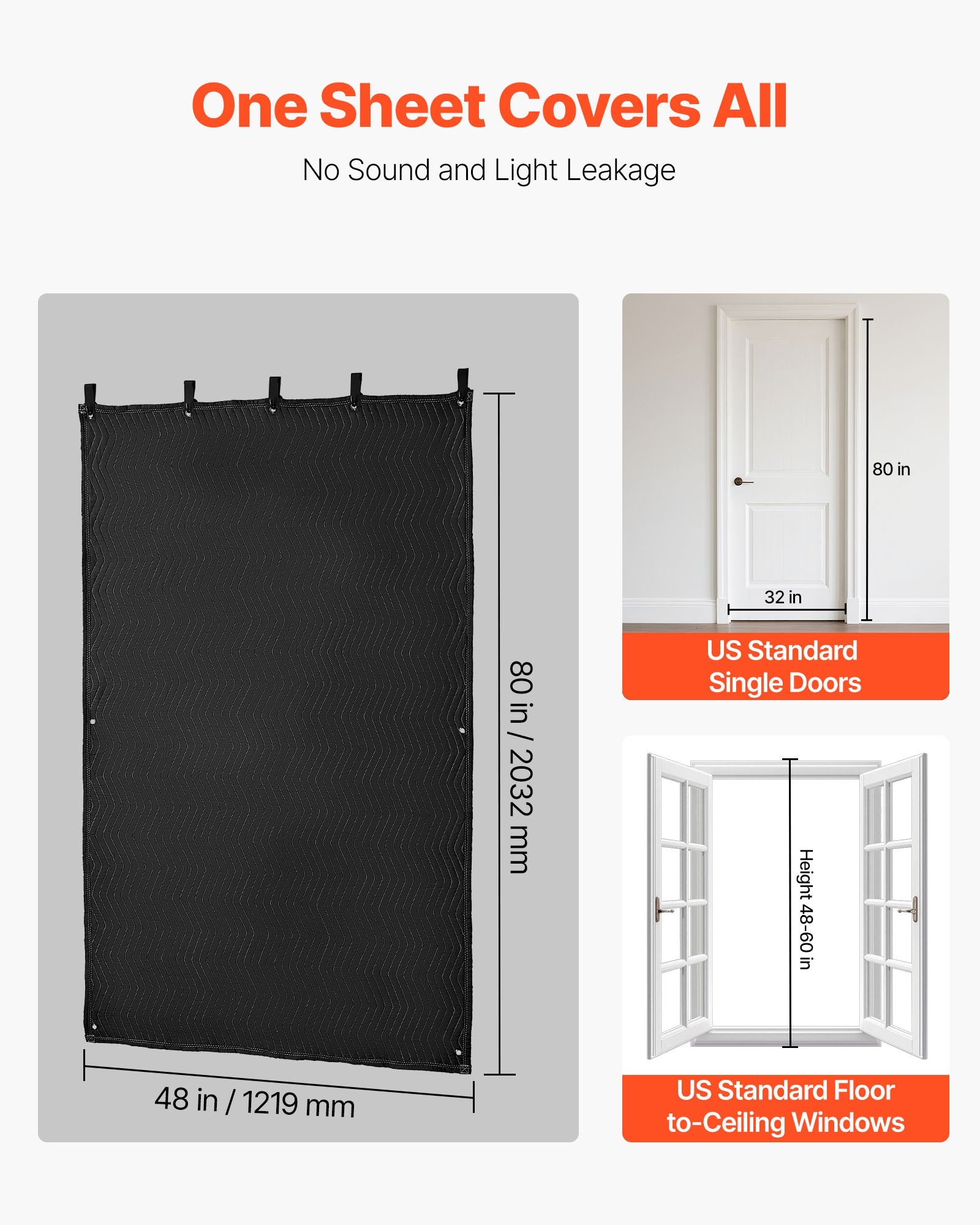 Sound Dampening Blanket 2032x1219mm Grommeted Soundproof Studio Curtain, Black