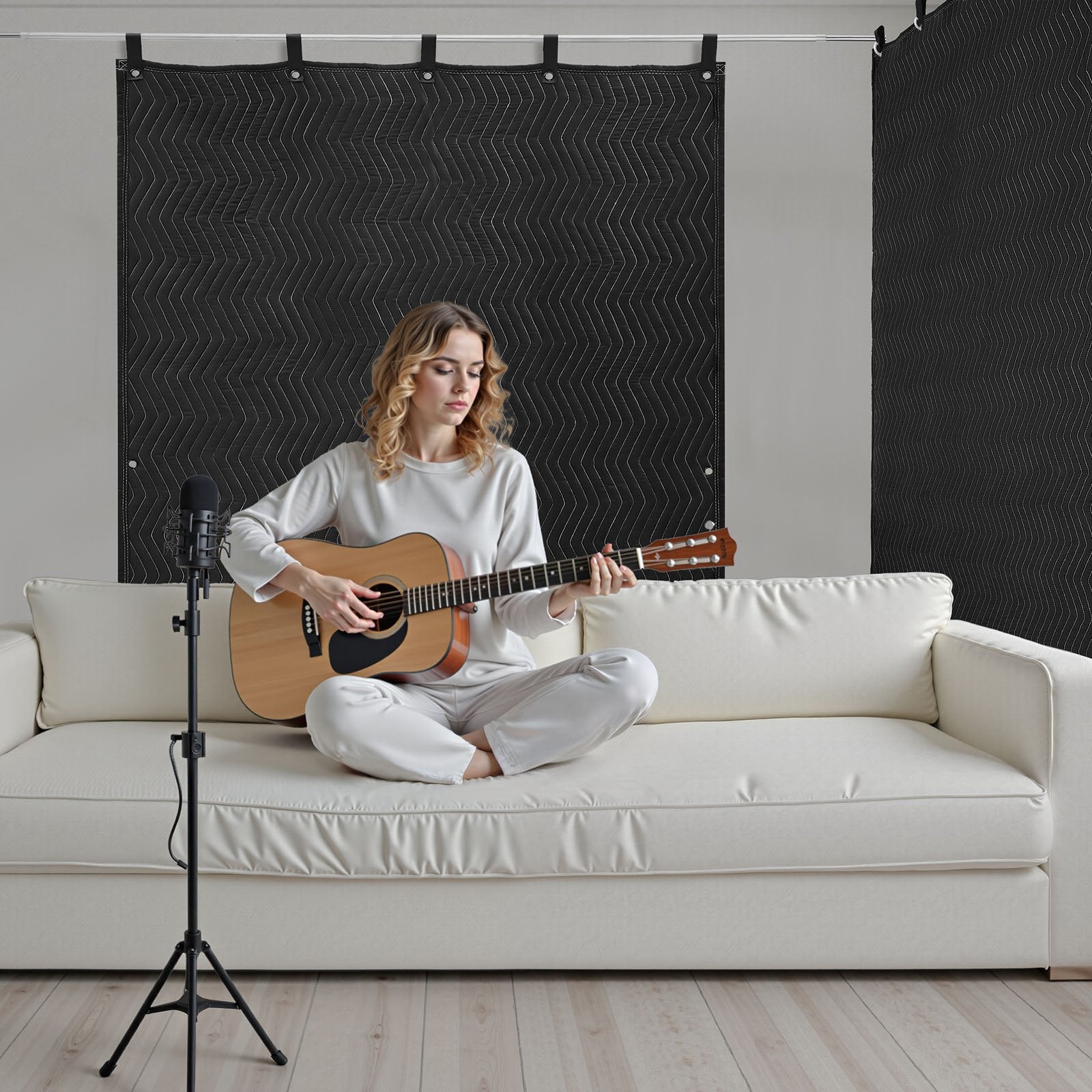 Sound Dampening Blanket 2032x1219mm Grommeted Soundproof Studio Curtain, Black