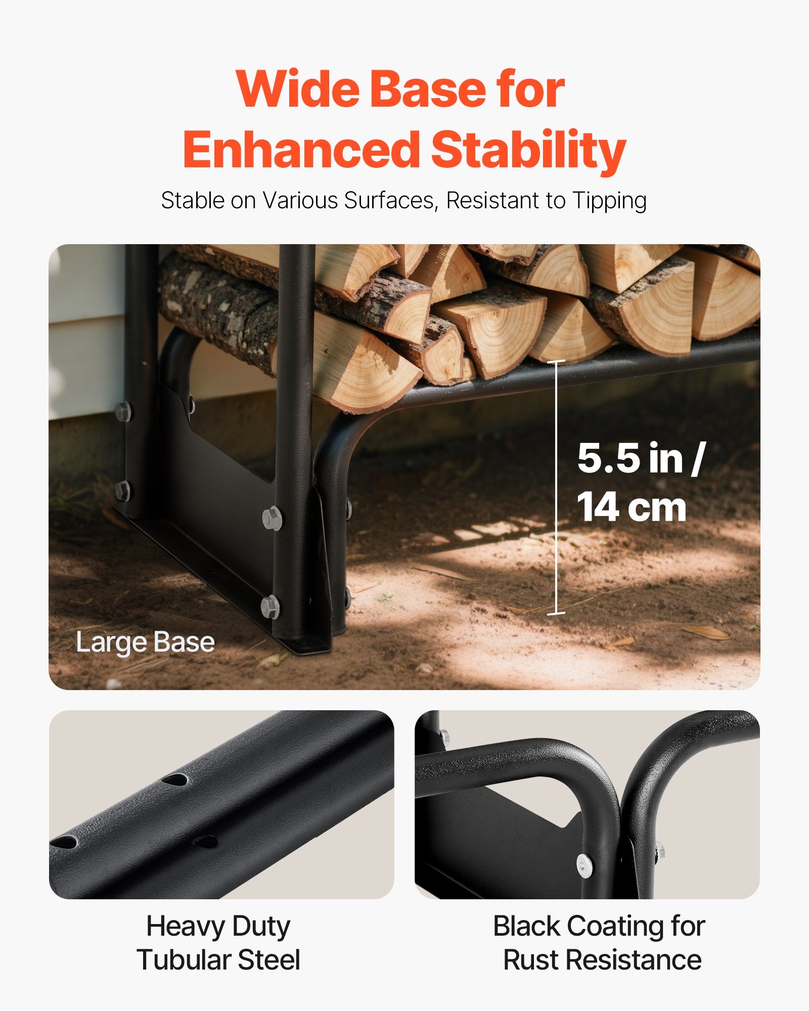 Firewood Rack with Cover 257x36x117cm Outdoor 660lb Half-Covered Powder-Coated