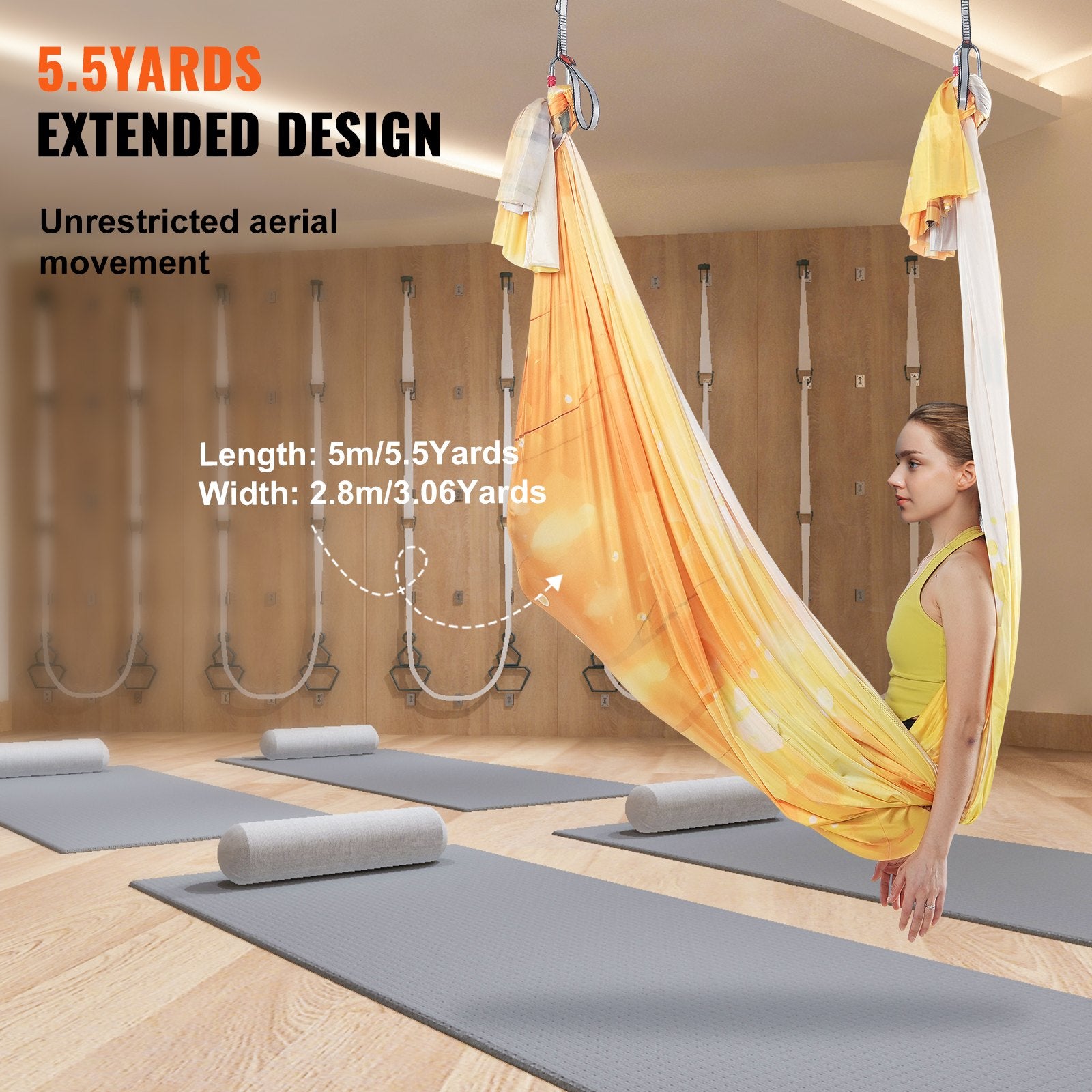 Aerial Yoga Hammock & Swing 5m Starter Kit Nylon Fabric Rigging Hardware Gold