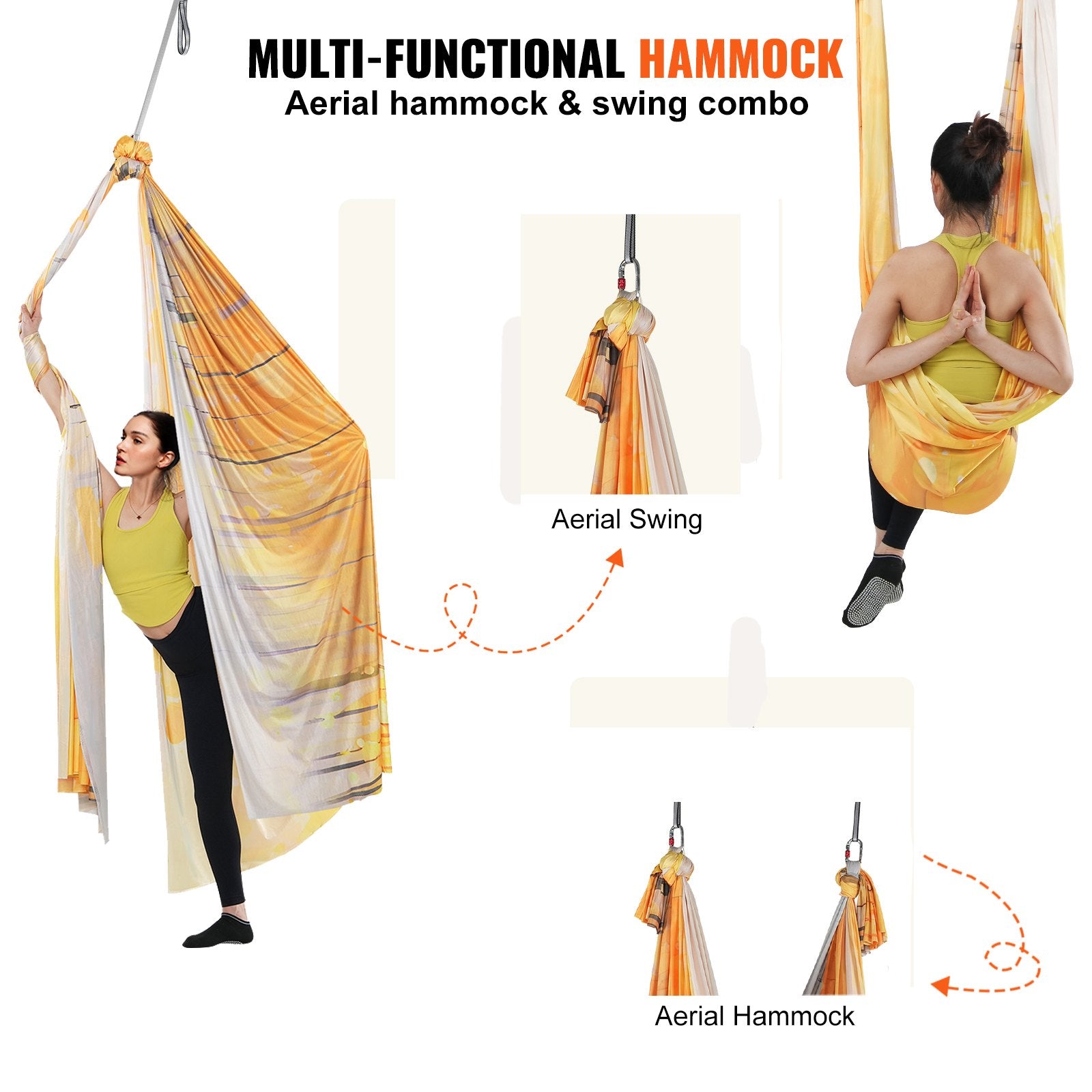 Aerial Yoga Hammock & Swing 5m Starter Kit Nylon Fabric Rigging Hardware Gold