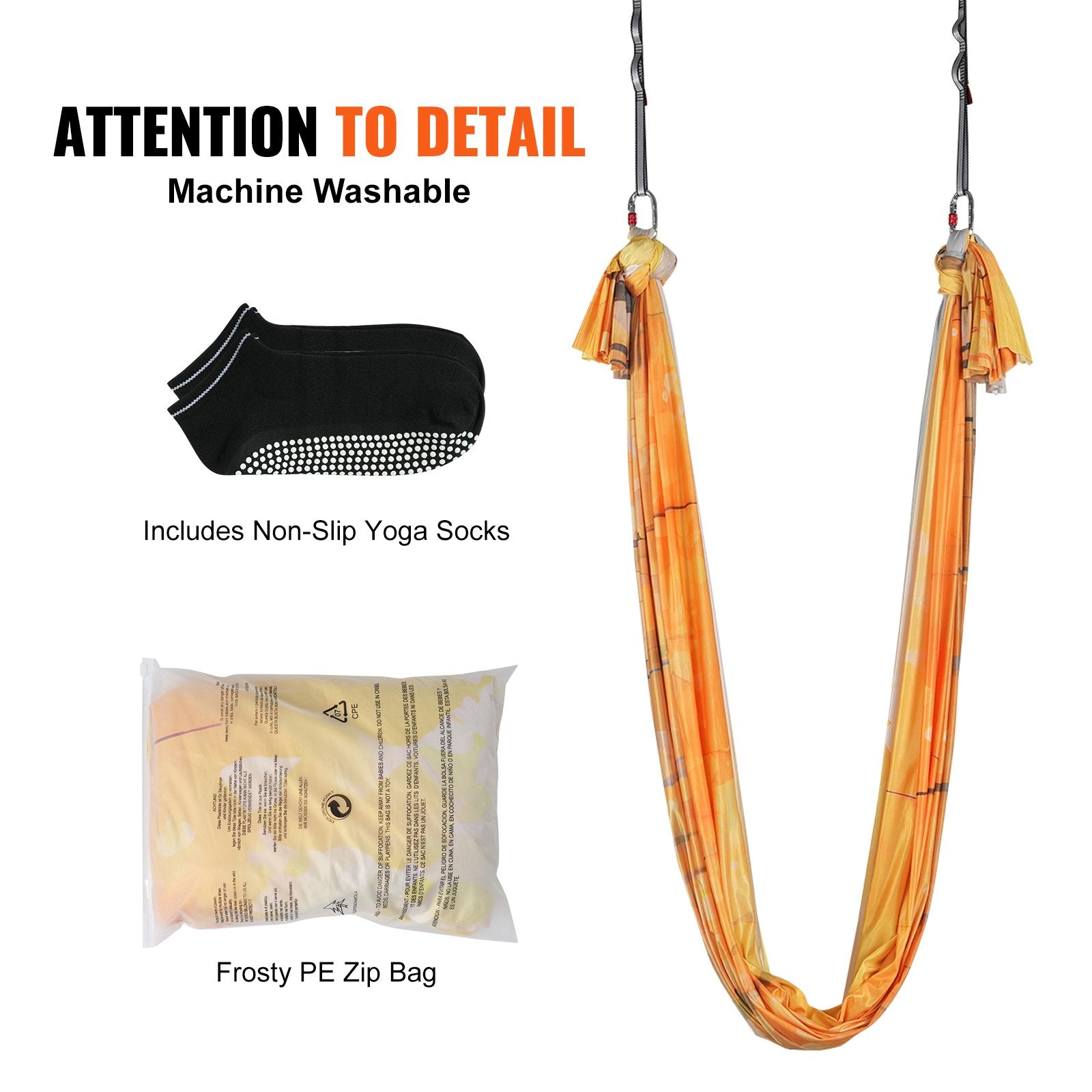 Aerial Yoga Hammock & Swing 5m Starter Kit Nylon Fabric Rigging Hardware Gold