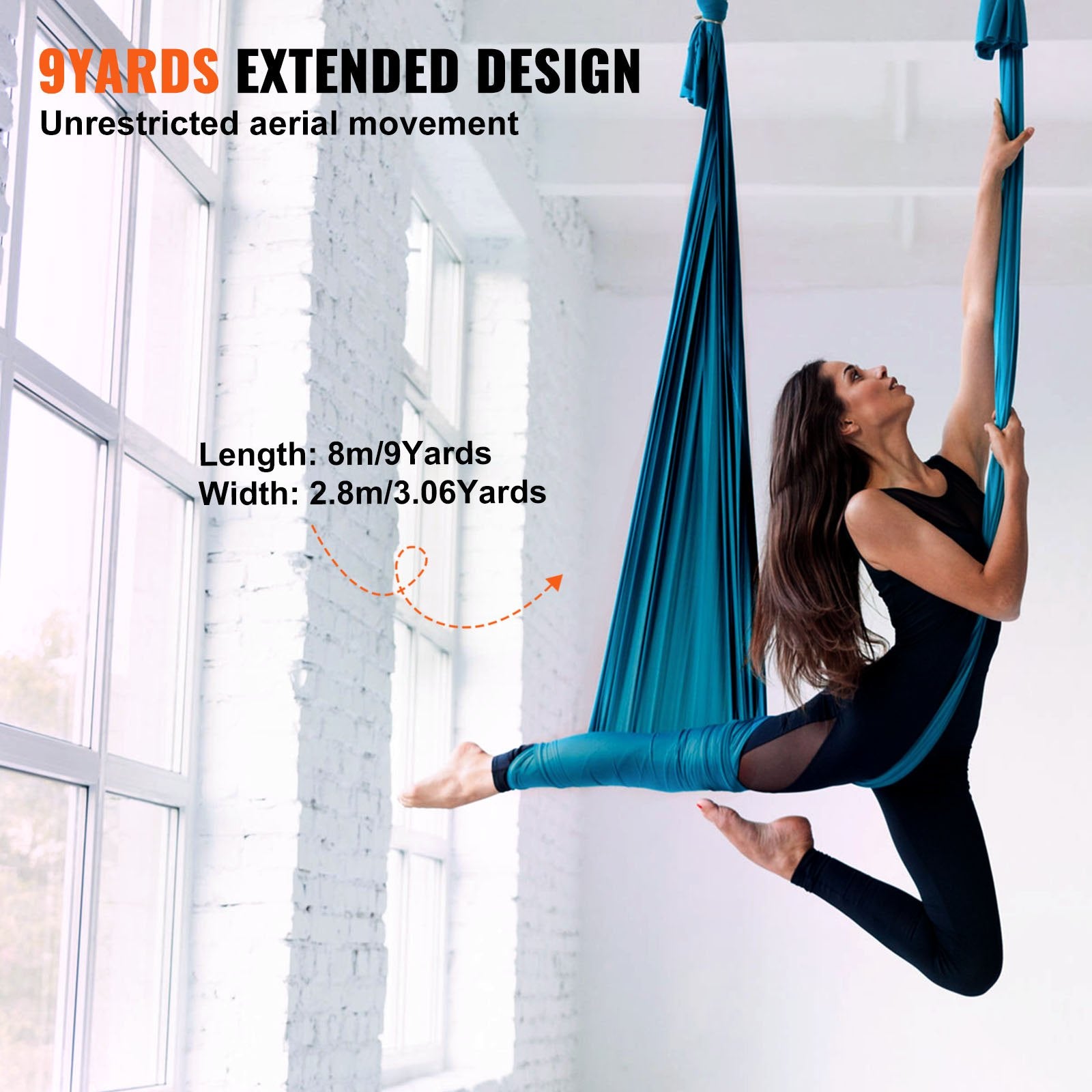 Aerial Silk & Yoga Swing 8m Nylon Hammock Kit with Full Rigging Green