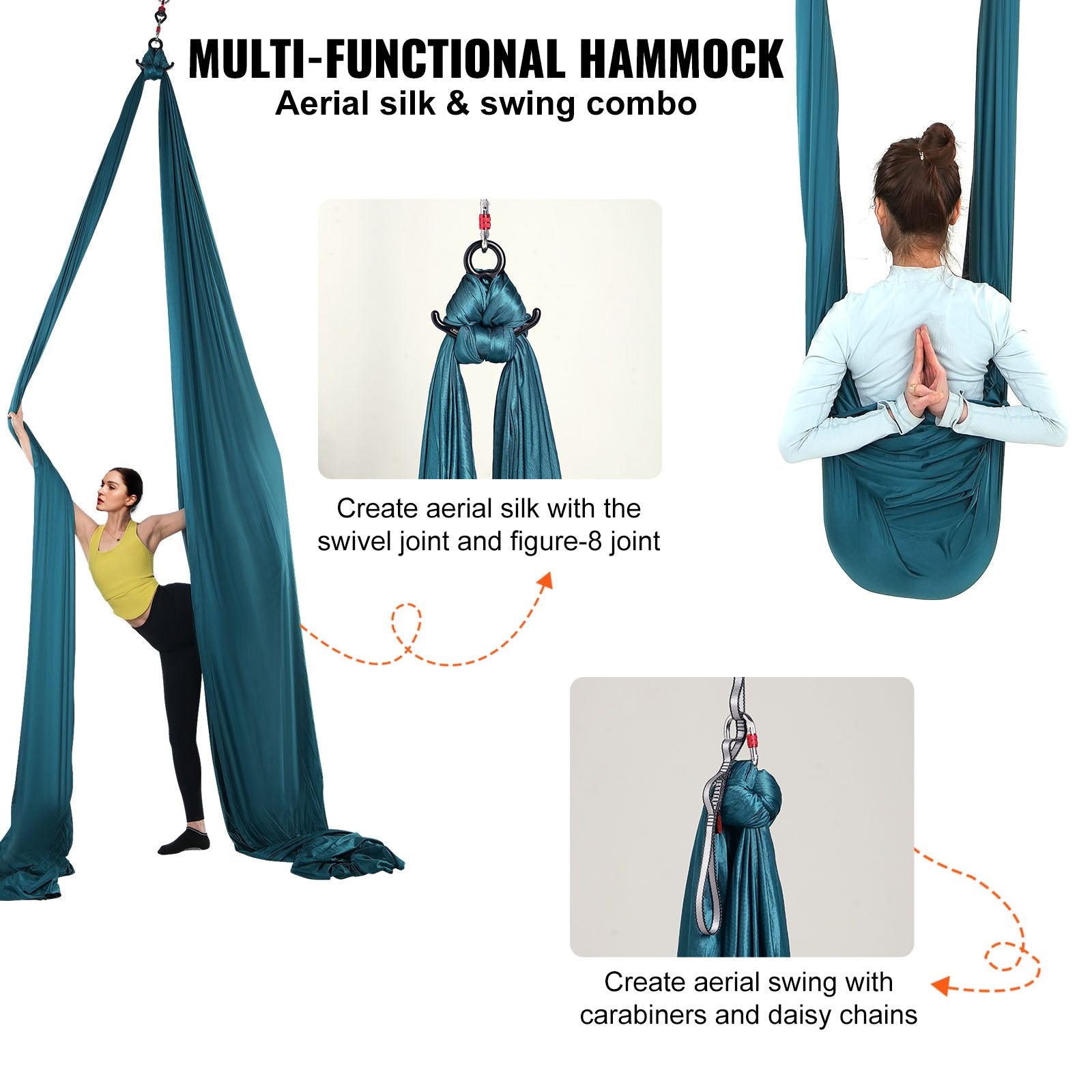 Aerial Silk & Yoga Swing 8m Nylon Hammock Kit with Full Rigging Green