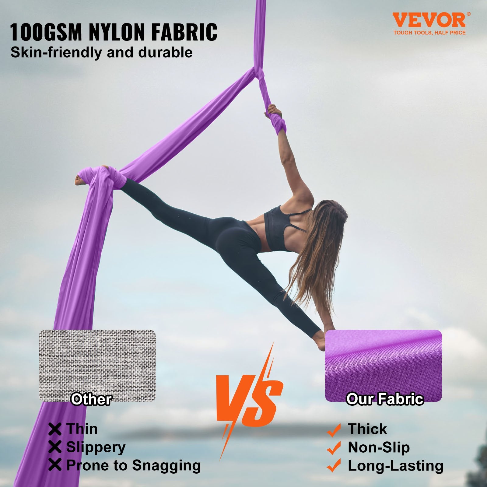 Aerial Silk & Yoga Swing 8m Nylon Hammock Kit with Full Rigging Purple