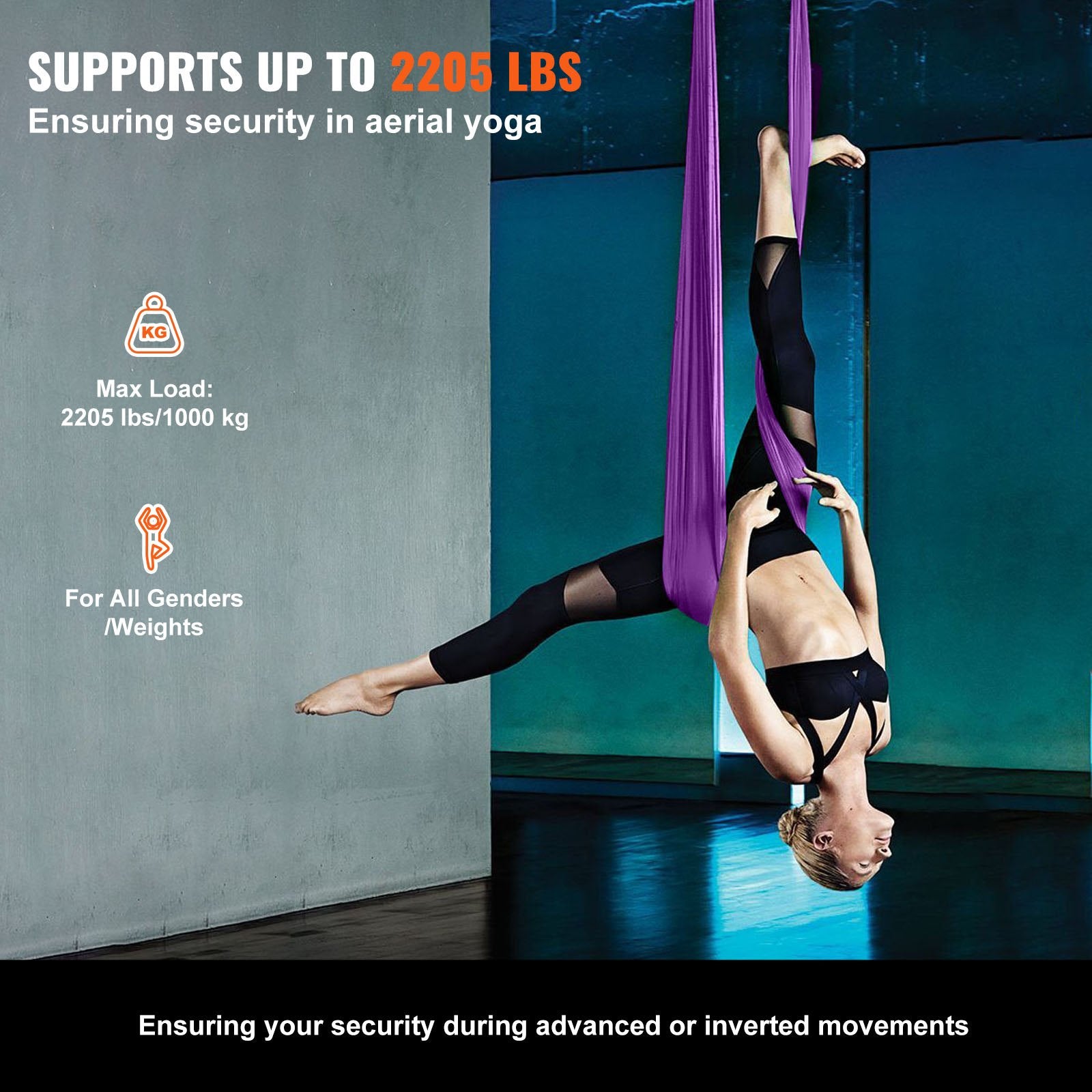 Aerial Silk & Yoga Swing 8m Nylon Hammock Kit with Full Rigging Purple