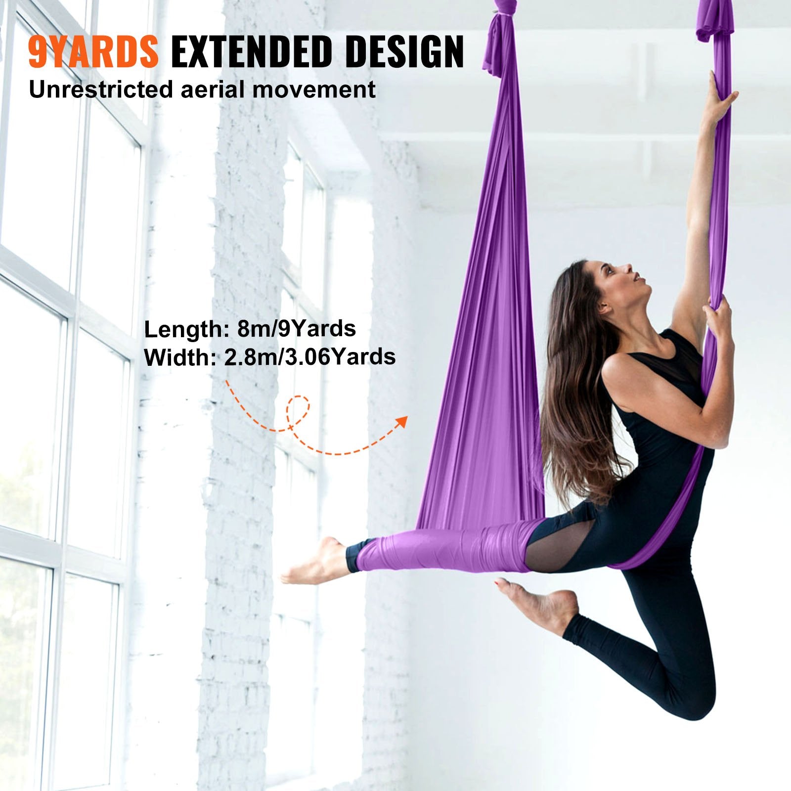 Aerial Silk & Yoga Swing 8m Nylon Hammock Kit with Full Rigging Purple
