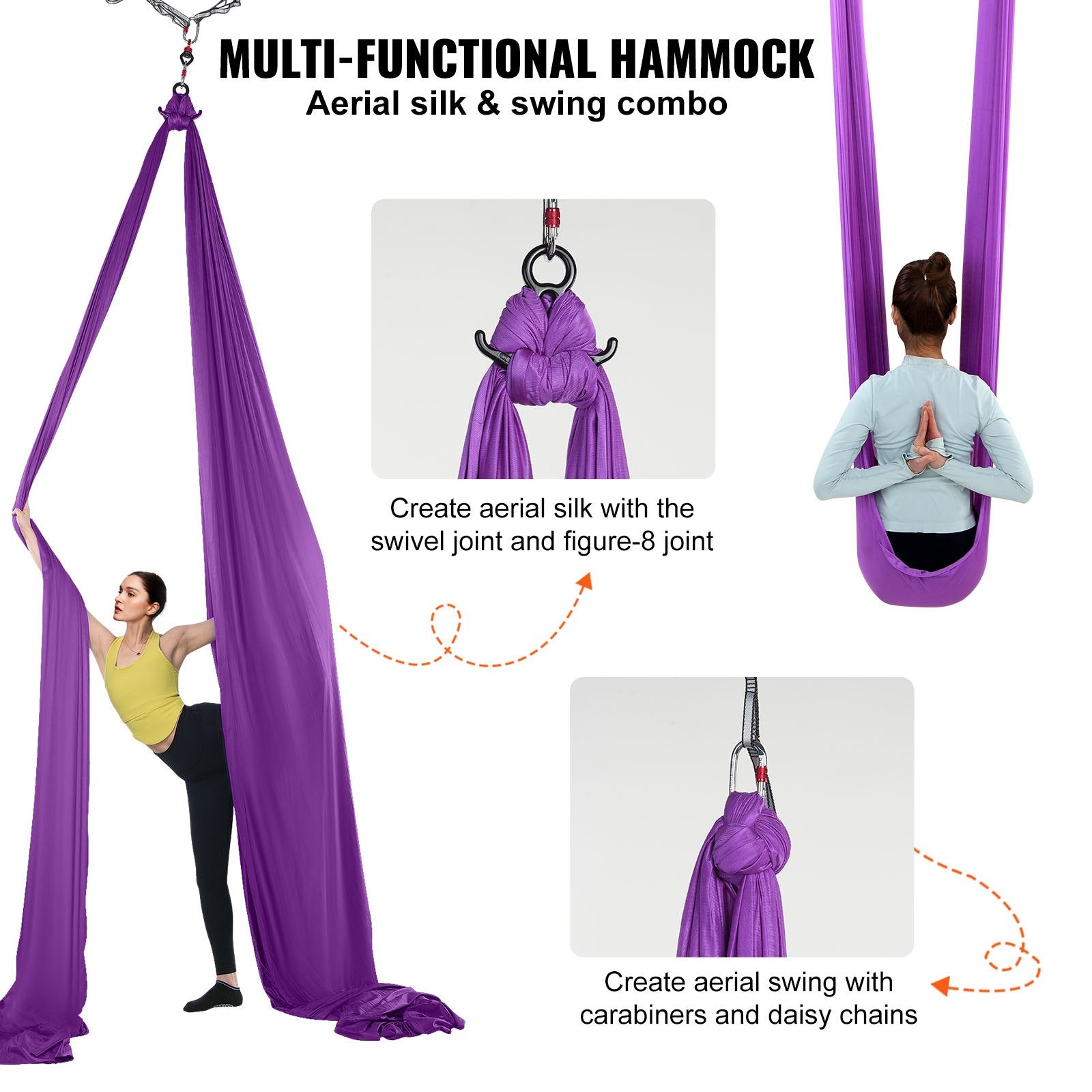 Aerial Silk & Yoga Swing 8m Nylon Hammock Kit with Full Rigging Purple