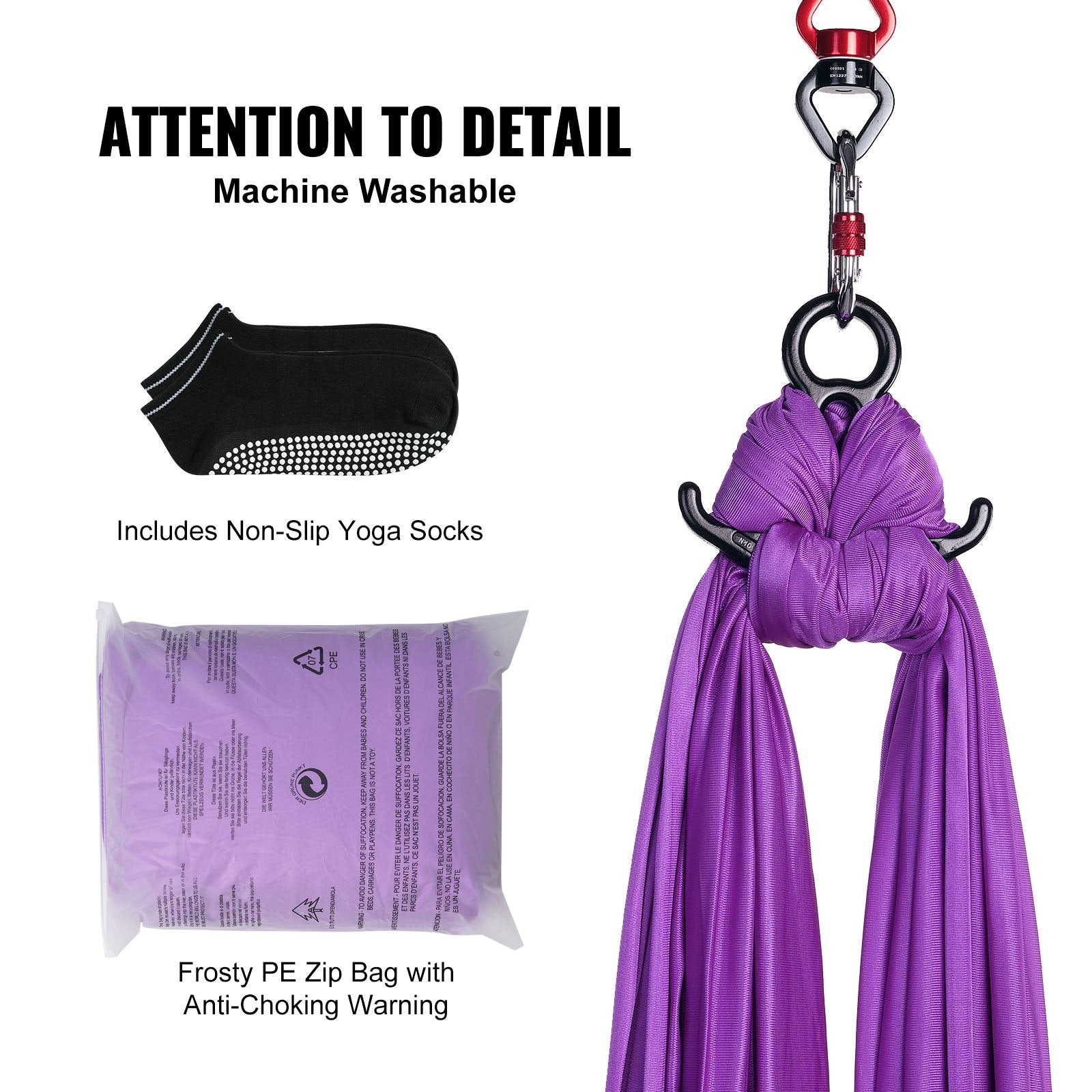 Aerial Silk & Yoga Swing 8m Nylon Hammock Kit with Full Rigging Purple