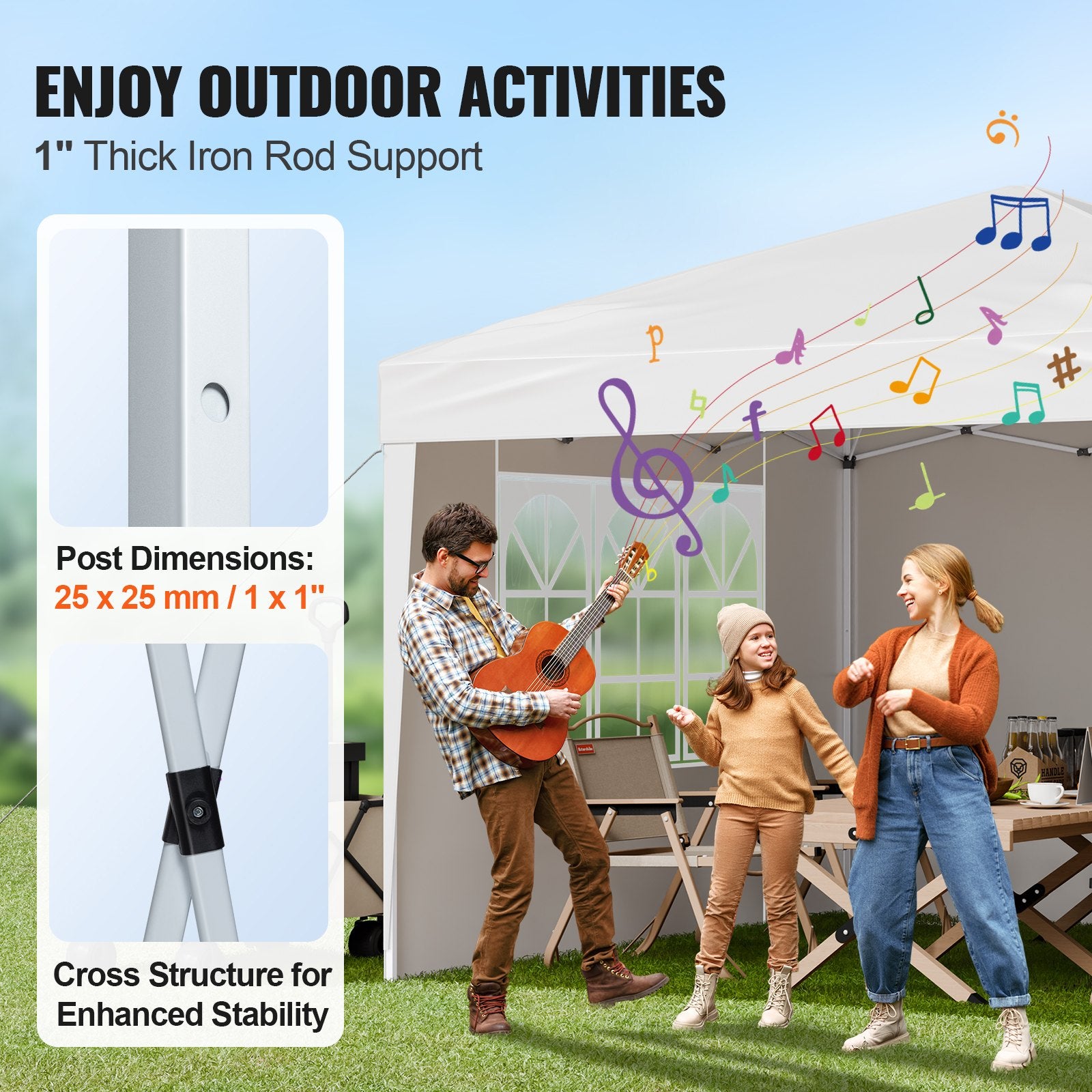 Pop Up Canopy 2.95x2.95m Instant Portable Gazebo with 3 Sidewalls & 2 Windows