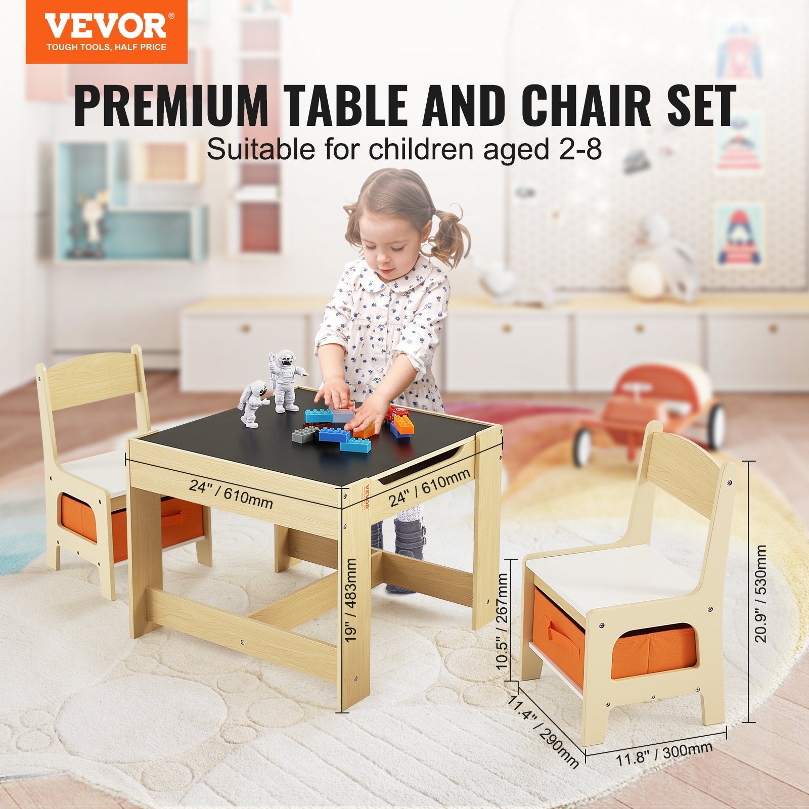 Kids Table and Chair Set Wooden Activity Table Storage Toddlers Art Craft