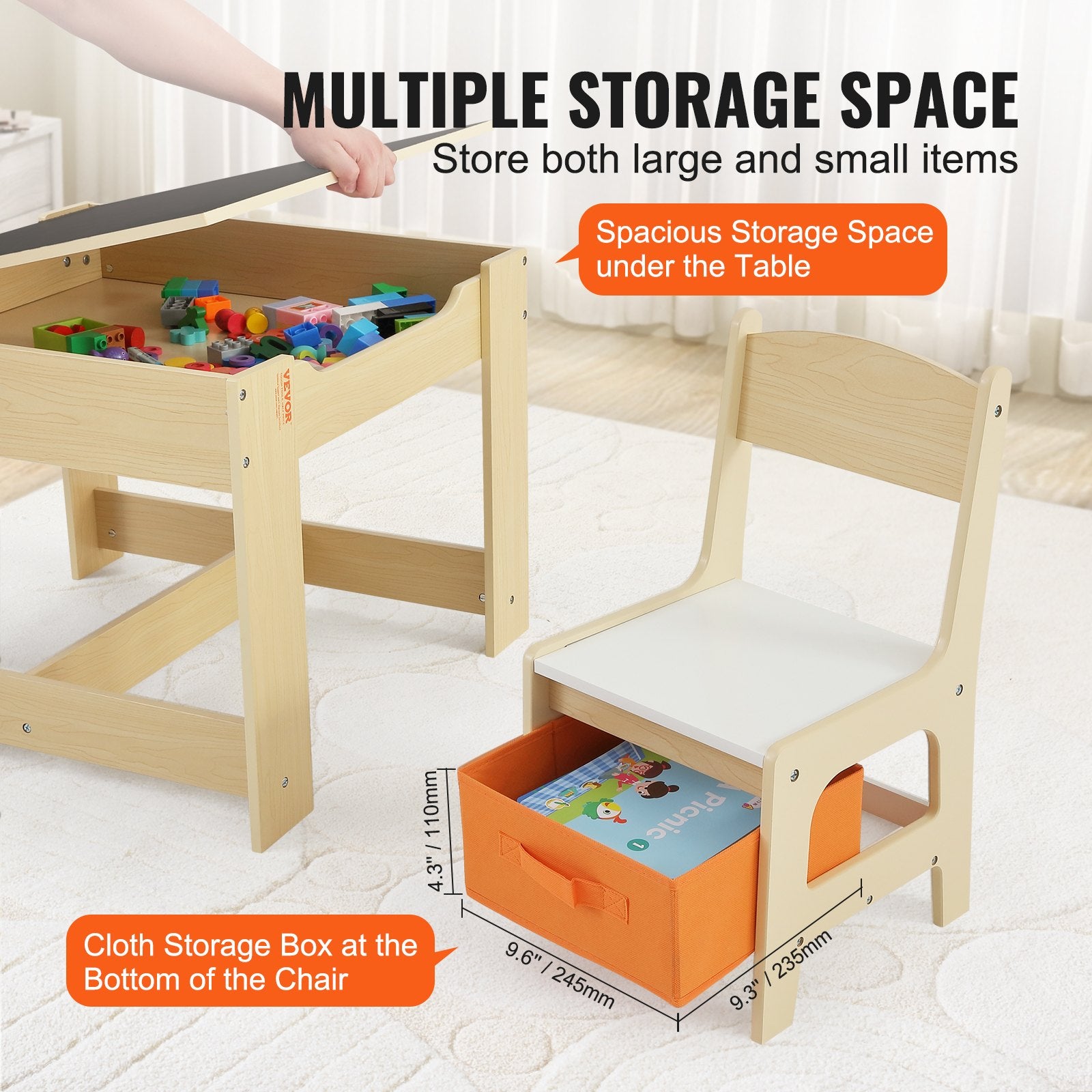 Kids Table and Chair Set Wooden Activity Table Storage Toddlers Art Craft
