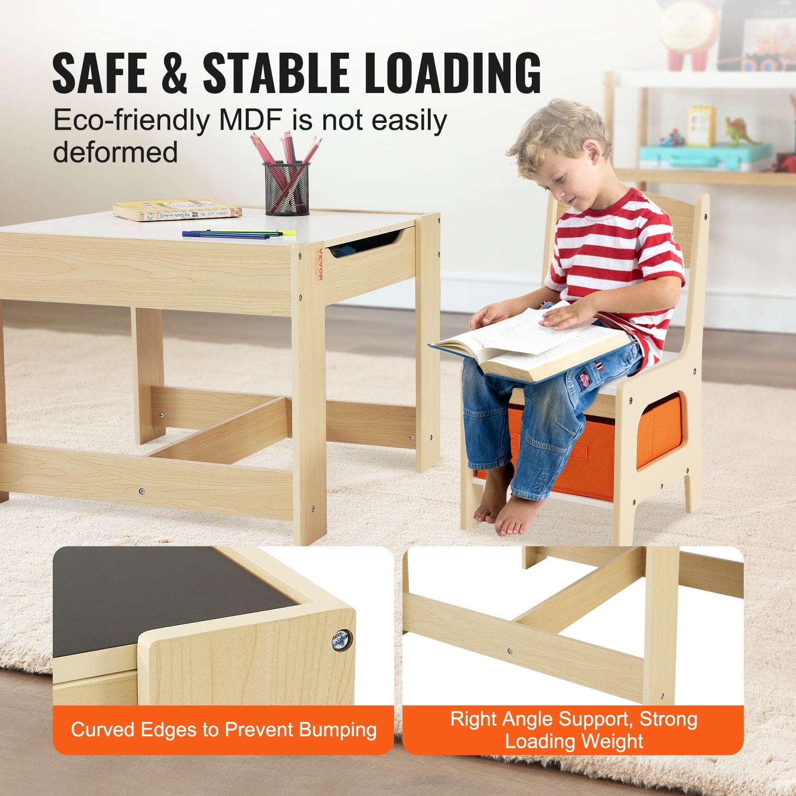 Kids Table and Chair Set Wooden Activity Table Storage Toddlers Art Craft