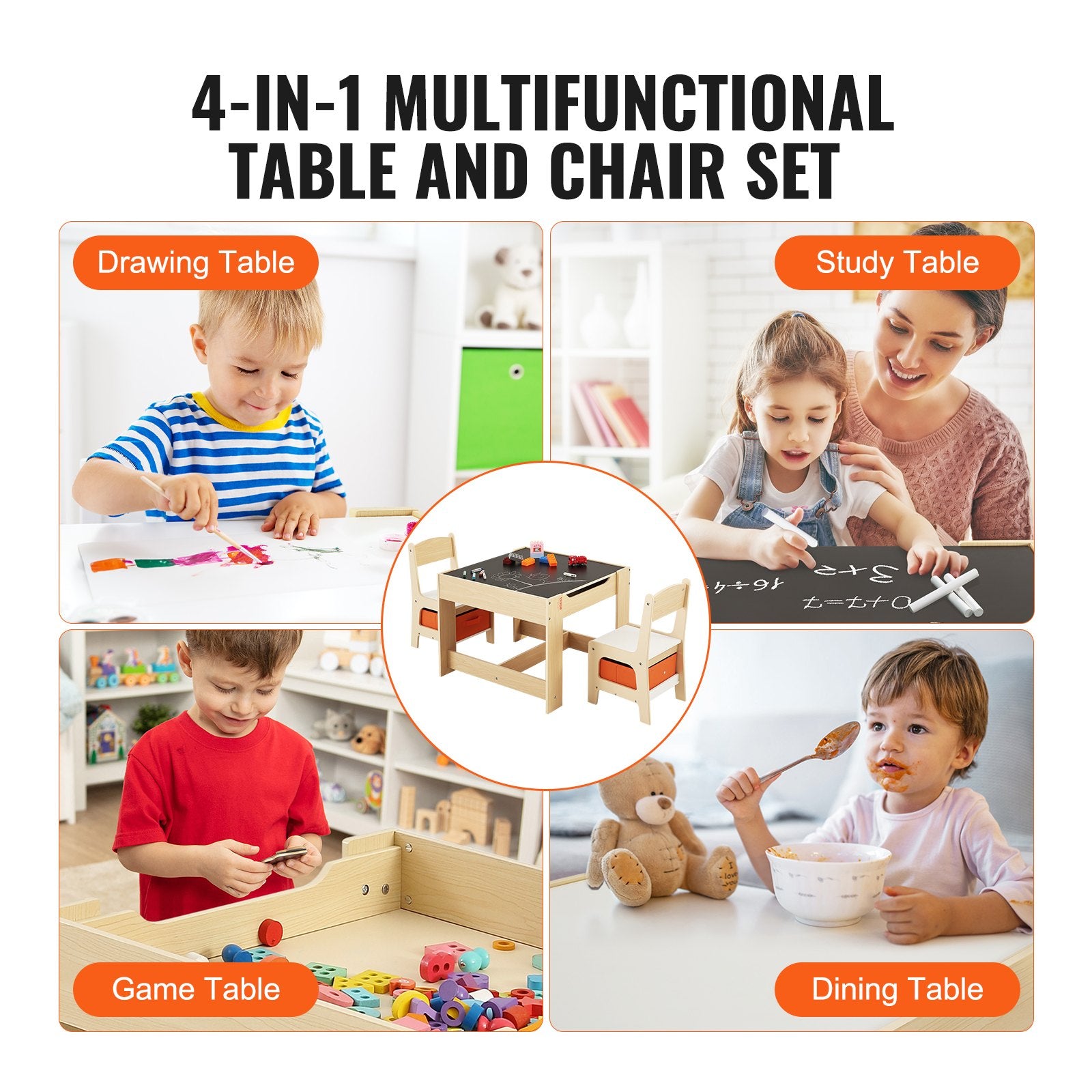 Kids Table and Chair Set Wooden Activity Table Storage Toddlers Art Craft