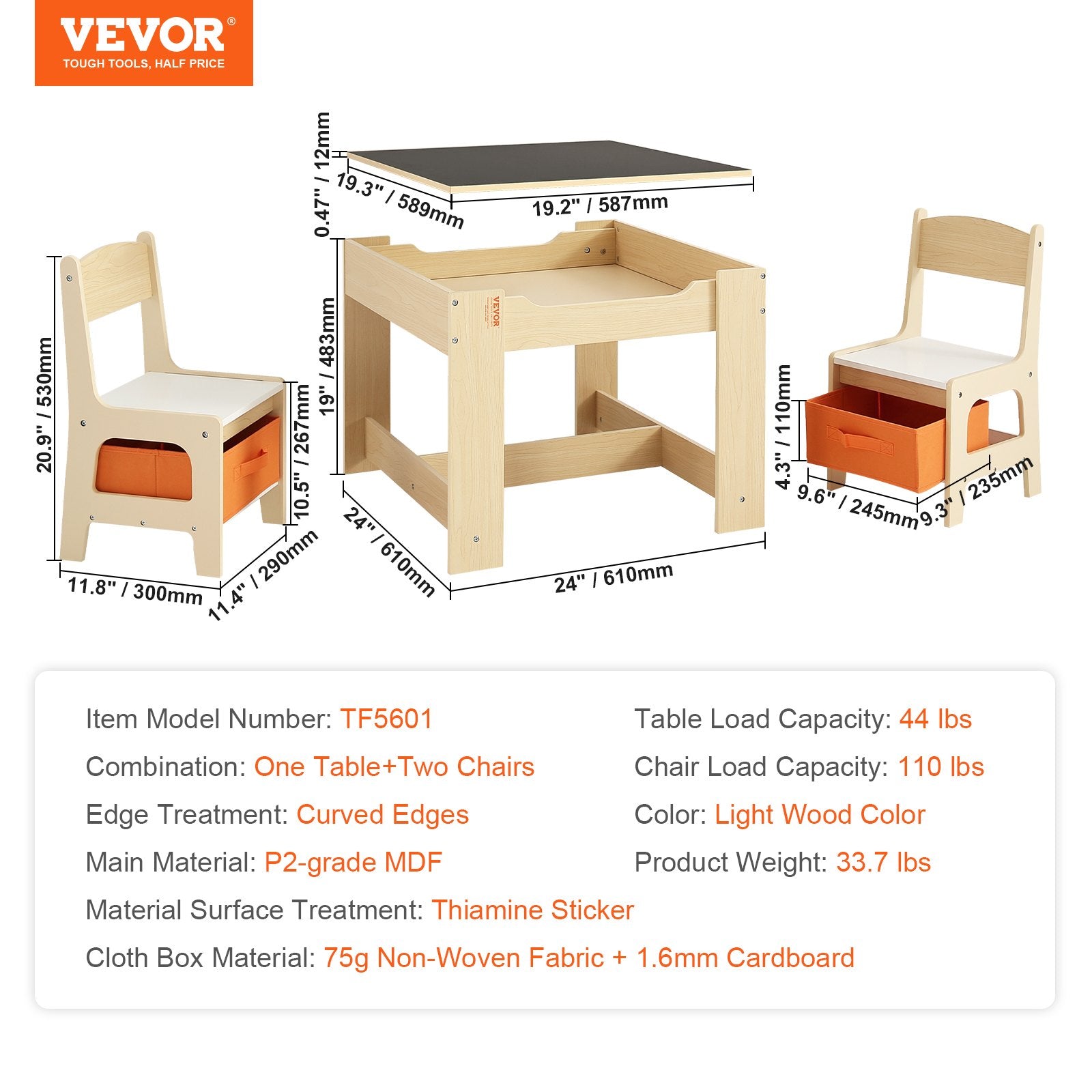 Kids Table and Chair Set Wooden Activity Table Storage Toddlers Art Craft