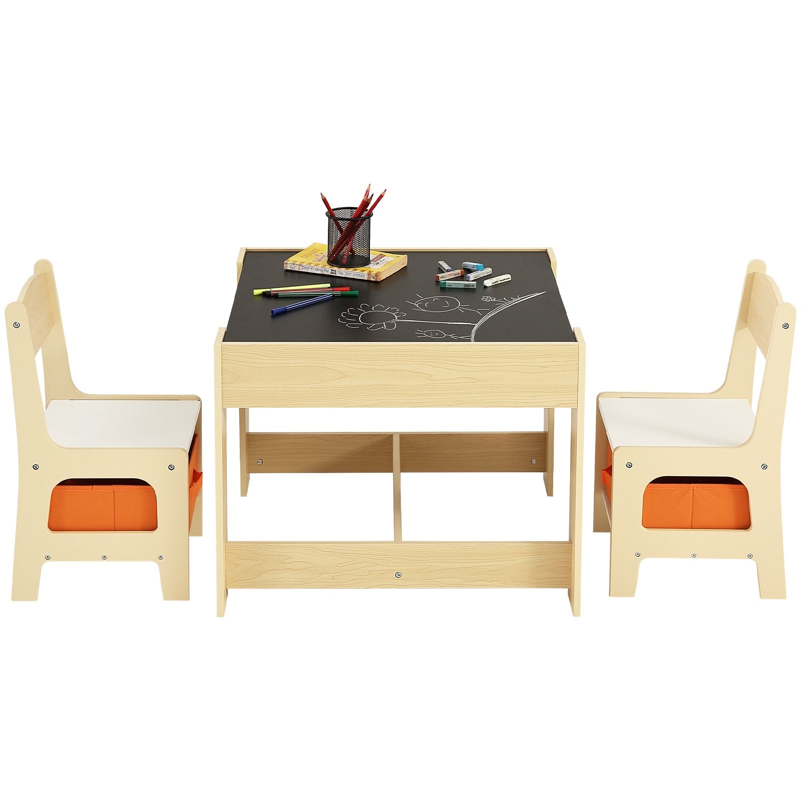 Kids Table and Chair Set Wooden Activity Table Storage Toddlers Art Craft
