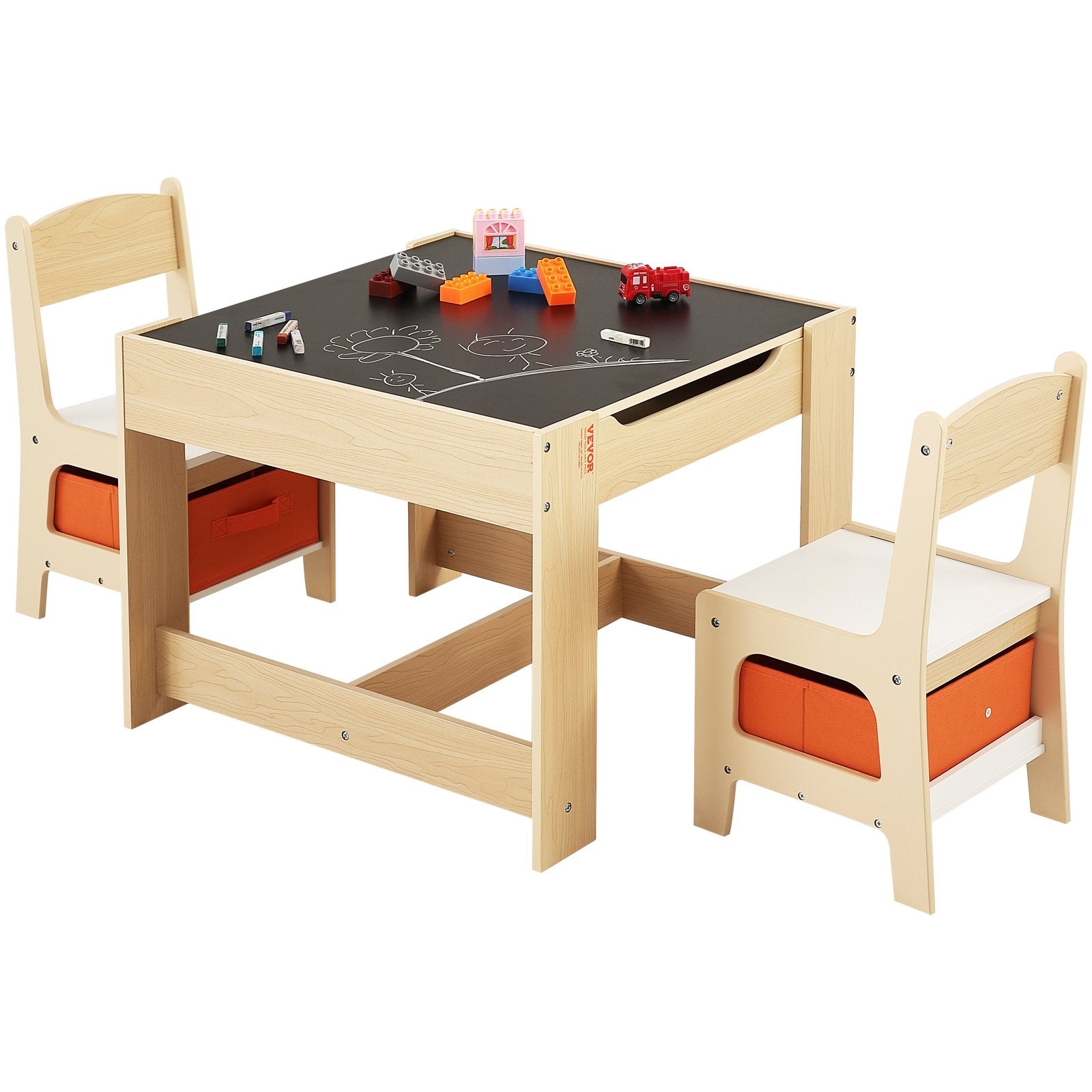 Kids Table and Chair Set Wooden Activity Table Storage Toddlers Art Craft