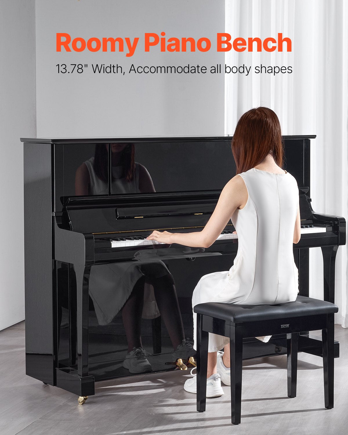 Wooden 22" Piano Bench with Storage and Padded Seat