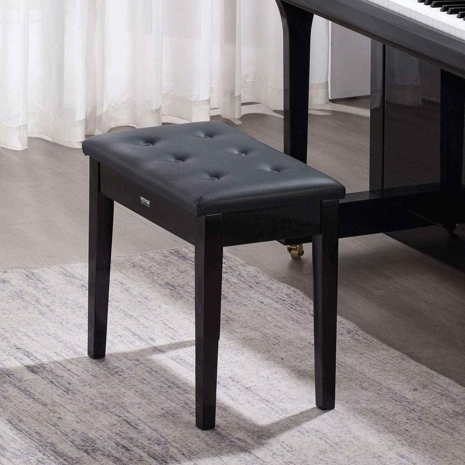 Wooden 22" Piano Bench with Storage and Padded Seat
