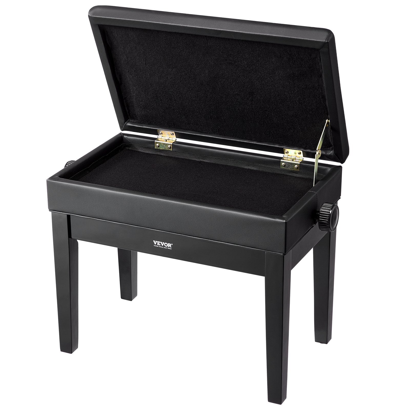Wooden 19.3"-22.8" Adjustable Piano Bench with Storage and Padded Seat
