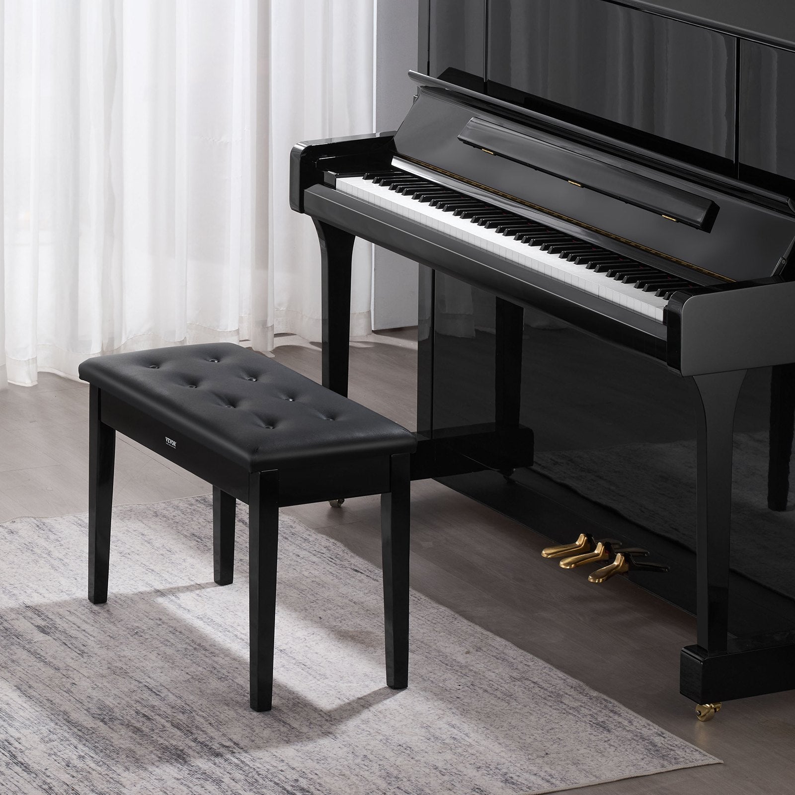Wooden 29.5" Duet Piano Bench with Storage and Padded Seat