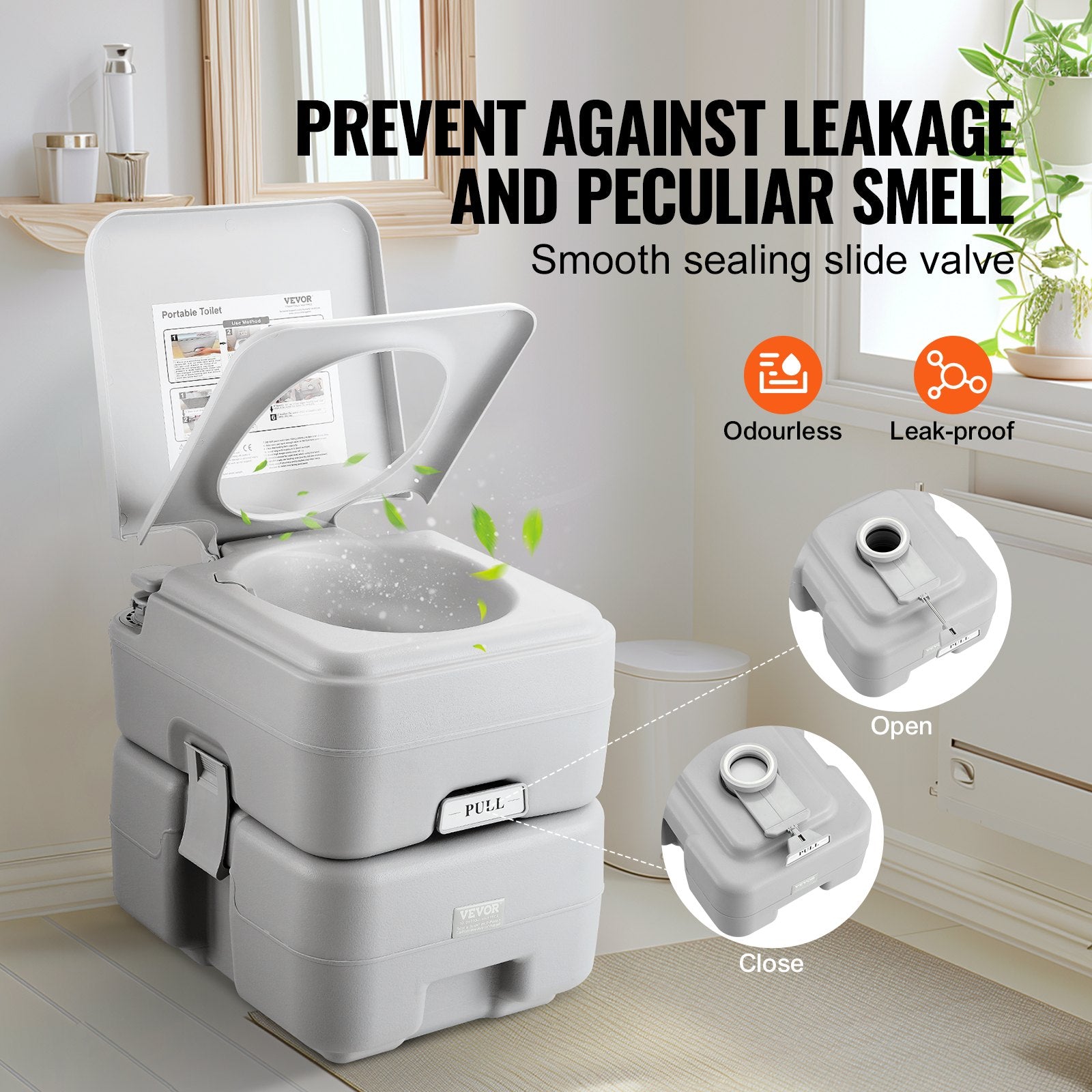 Portable Camping Toilet 5.3 Gal Waste 3.2 Gal Flush Push-Button Leak-Proof