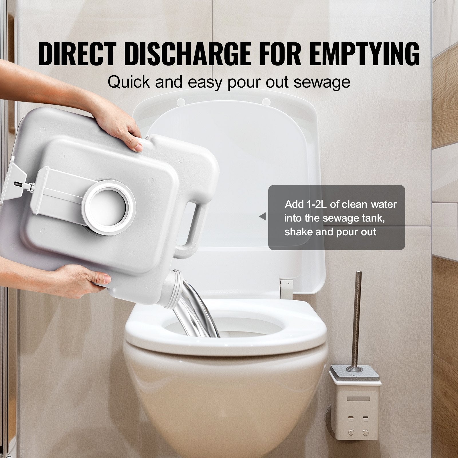 Portable Camping Toilet 5.3 Gal Waste 3.2 Gal Flush Push-Button Leak-Proof