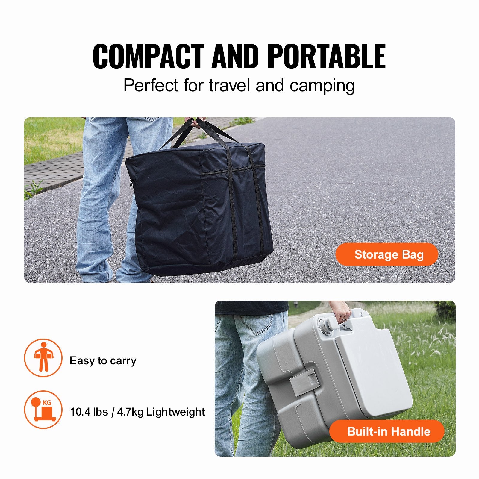 Portable Camping Toilet 5.3 Gal Waste 3.2 Gal Flush Push-Button Leak-Proof