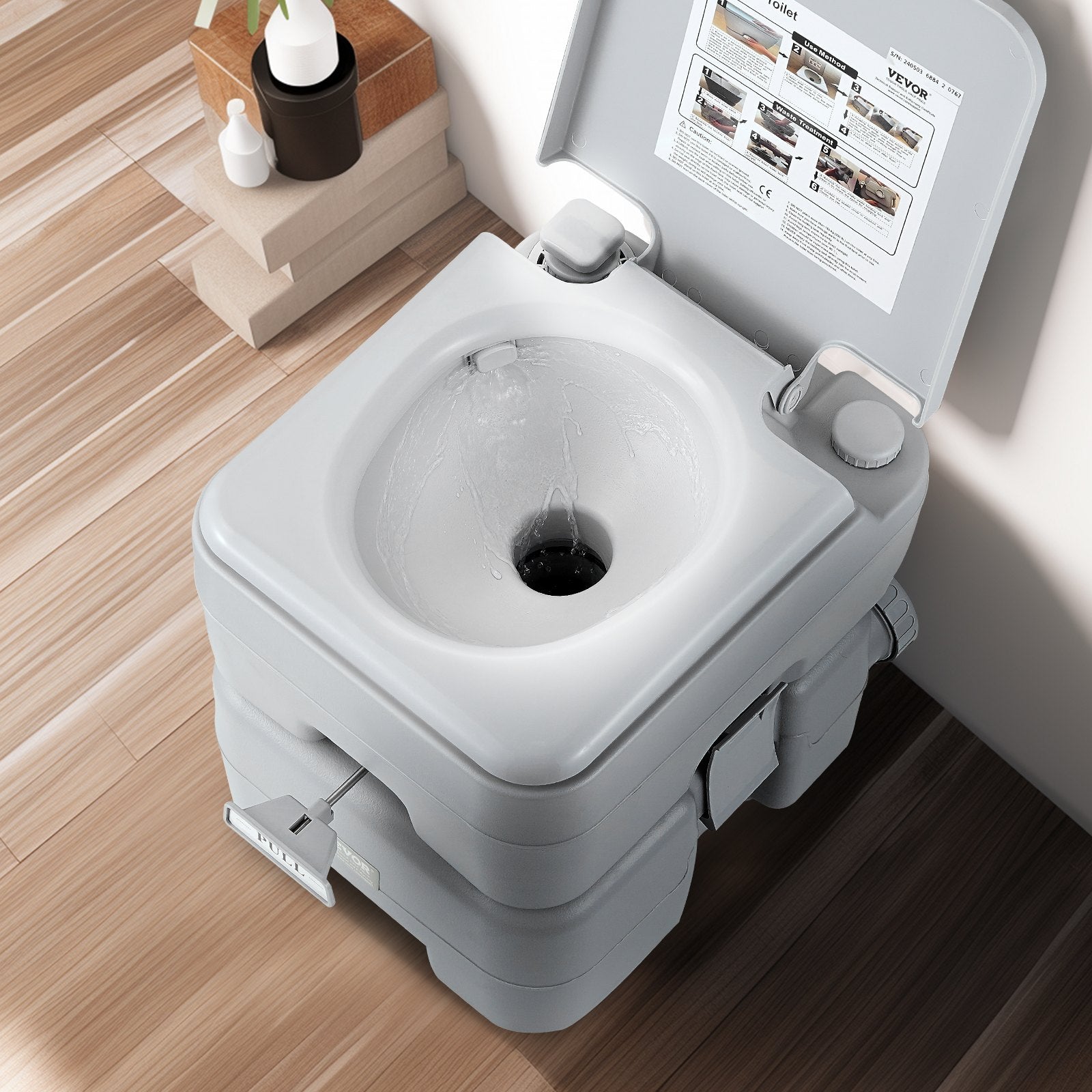 Portable Camping Toilet 5.3 Gal Waste 3.2 Gal Flush Push-Button Leak-Proof